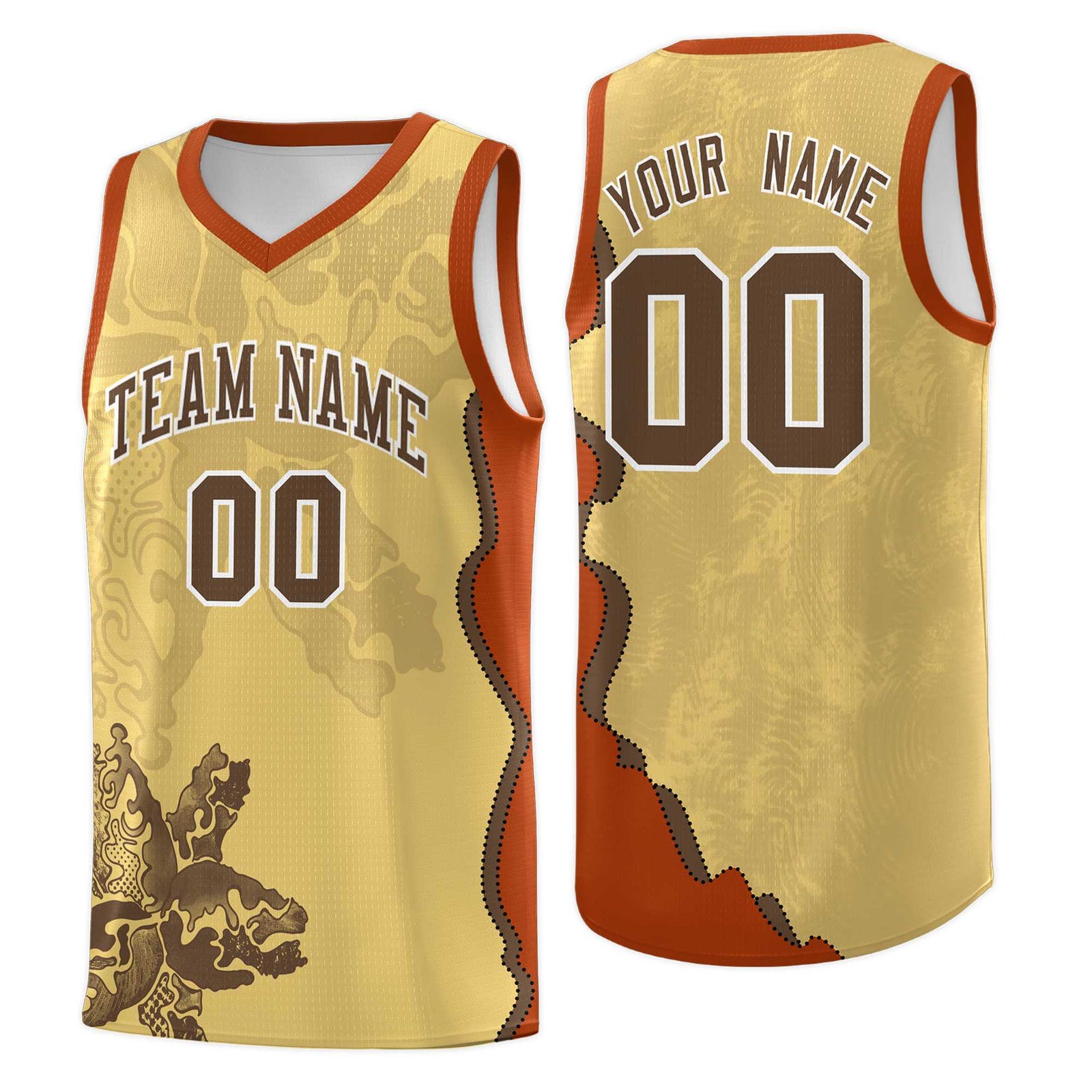 Custom Khaki Dark Orange Basketball Jersey - Illusion Flower Graffiti Unique Fabric