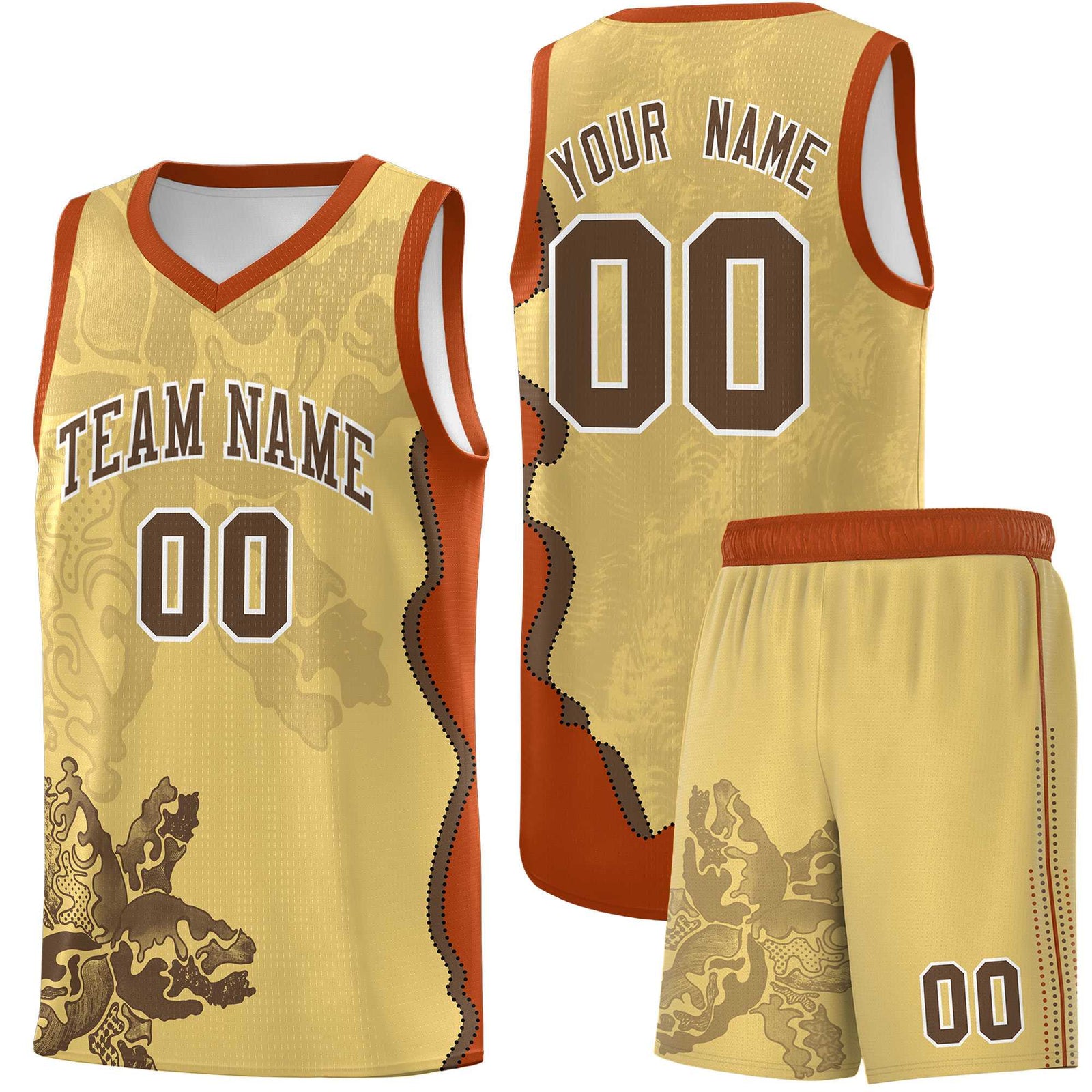 Custom Khaki Dark Orange Basketball Jersey - Illusion Flower Graffiti Unique Fabric