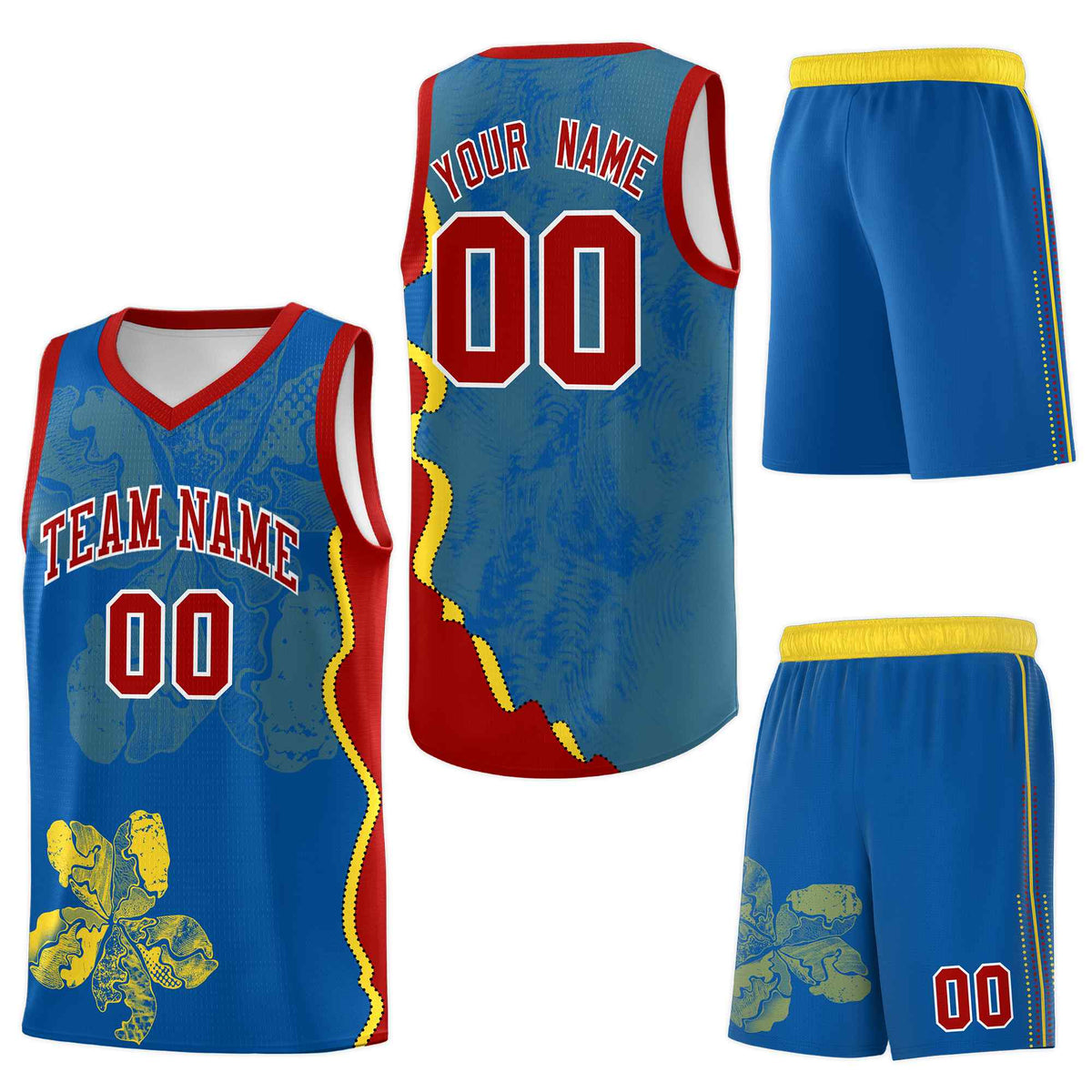 Custom Royal Red Basketball Jersey - Illusion Flower Graffiti Lightweight