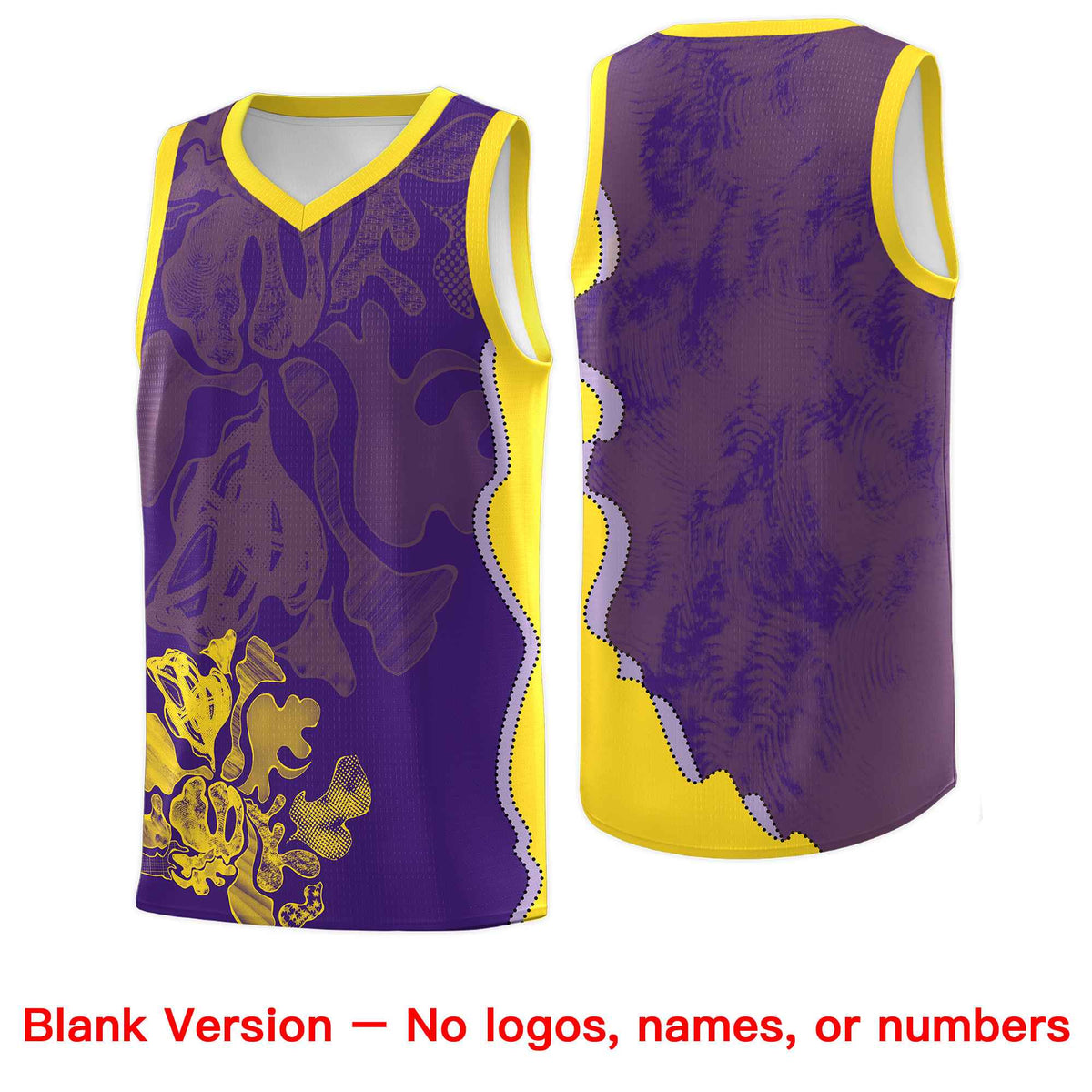 Custom Purple Gold Basketball Jersey - Illusion Flower Graffiti Breathable mesh Fabric