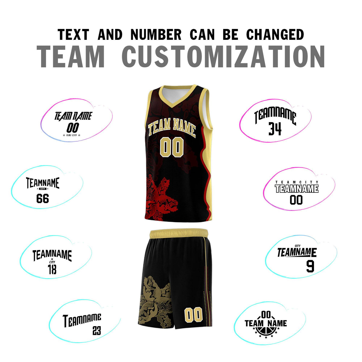 Custom Black Old Gold Basketball Jersey - Illusion Flower Graffiti Durable Fabric