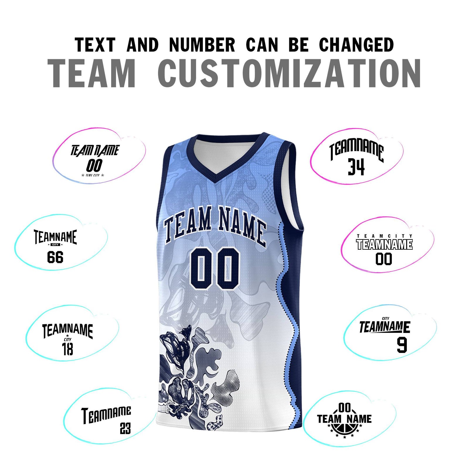 Custom White Navy Basketball Jersey - Illusion Flower Gradient Moisture wicking Fabric