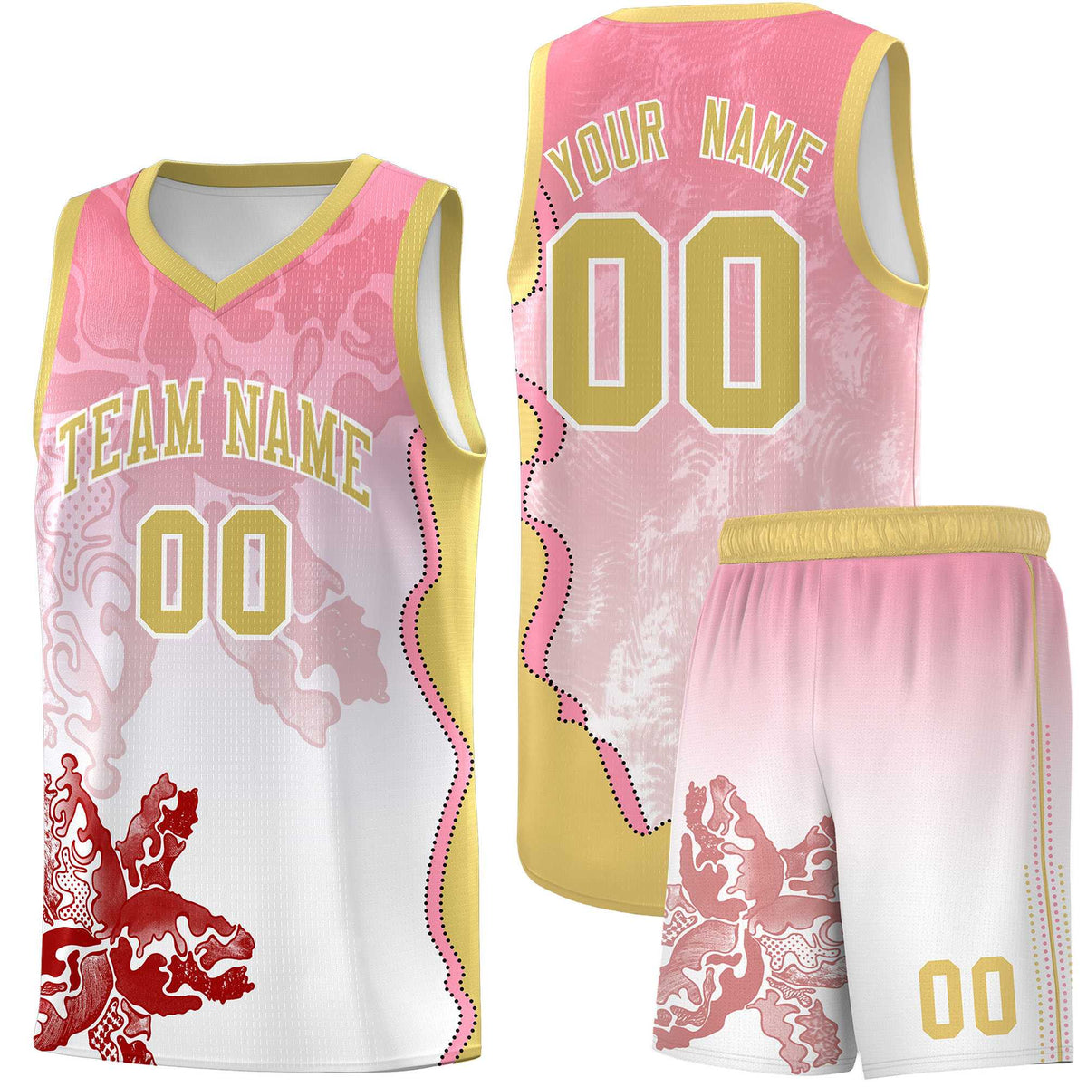 Custom White Light Pink Basketball Jersey - Illusion Flower Gradient Lightweight Fabric