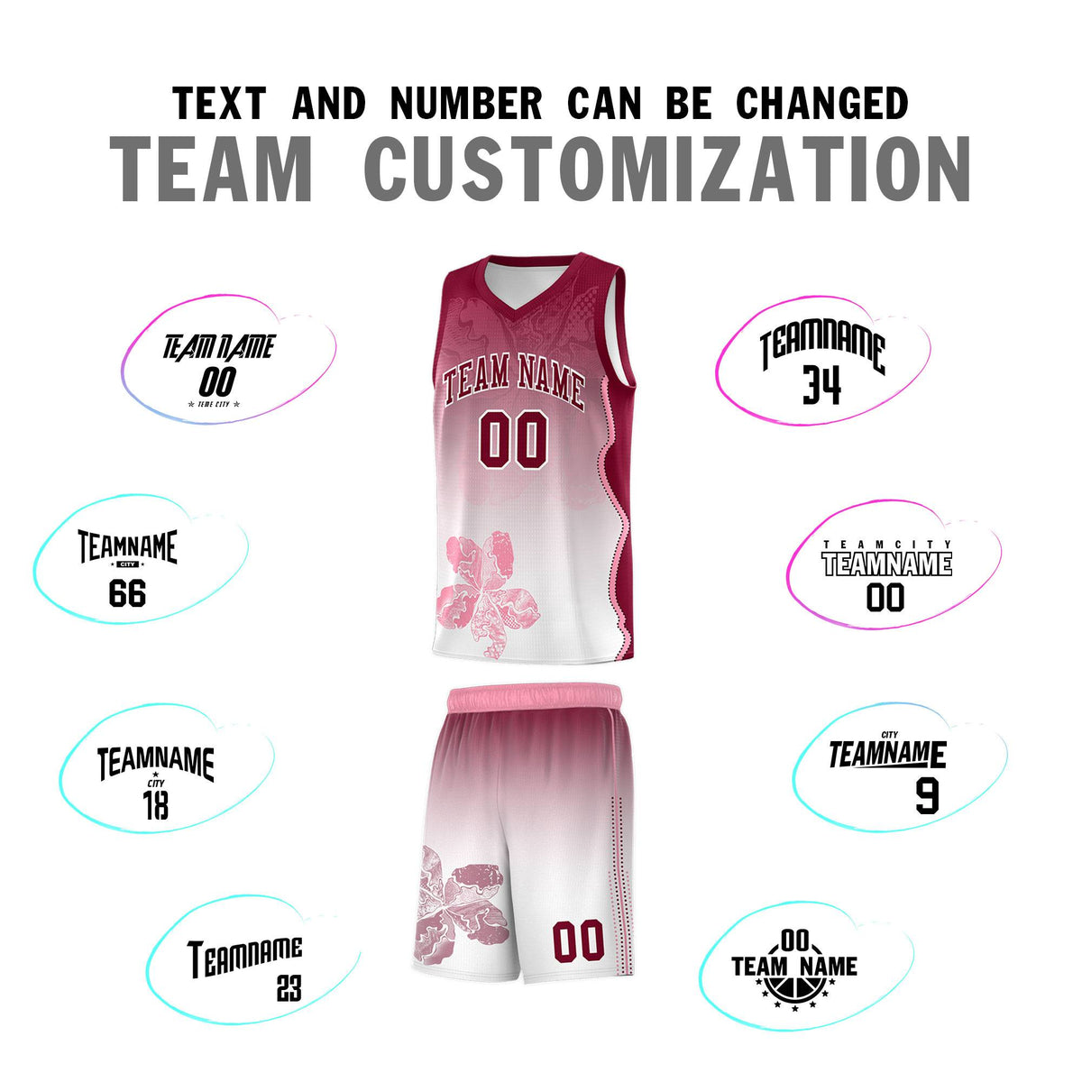 Custom White Crimson Basketball Jersey - Illusion Flower Gradient Stretchy Fabric