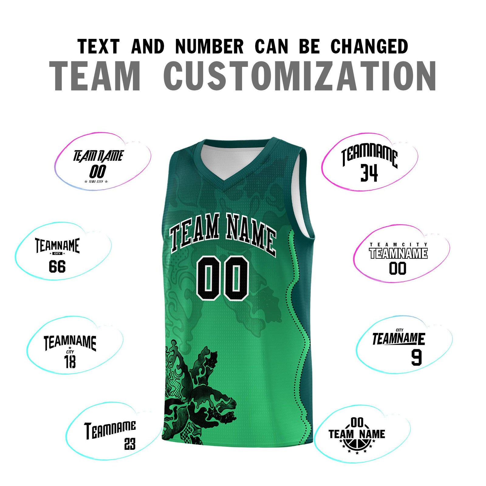 Custom Bright Green Midnight Green Basketball Jersey - Illusion Flower Gradient Moisture wicking Fabric