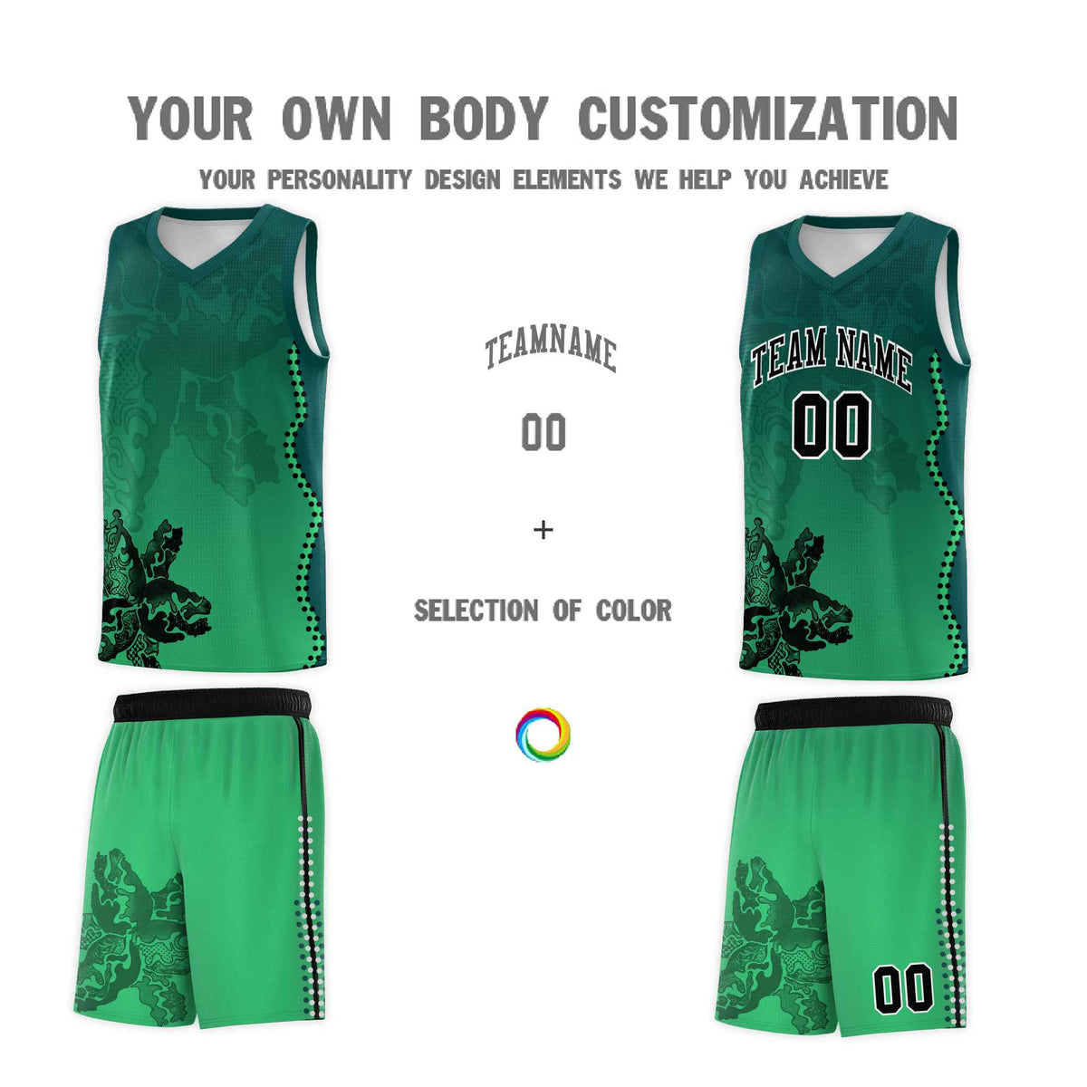 Custom Bright Green Midnight Green Basketball Jersey - Illusion Flower Gradient Moisture wicking Fabric
