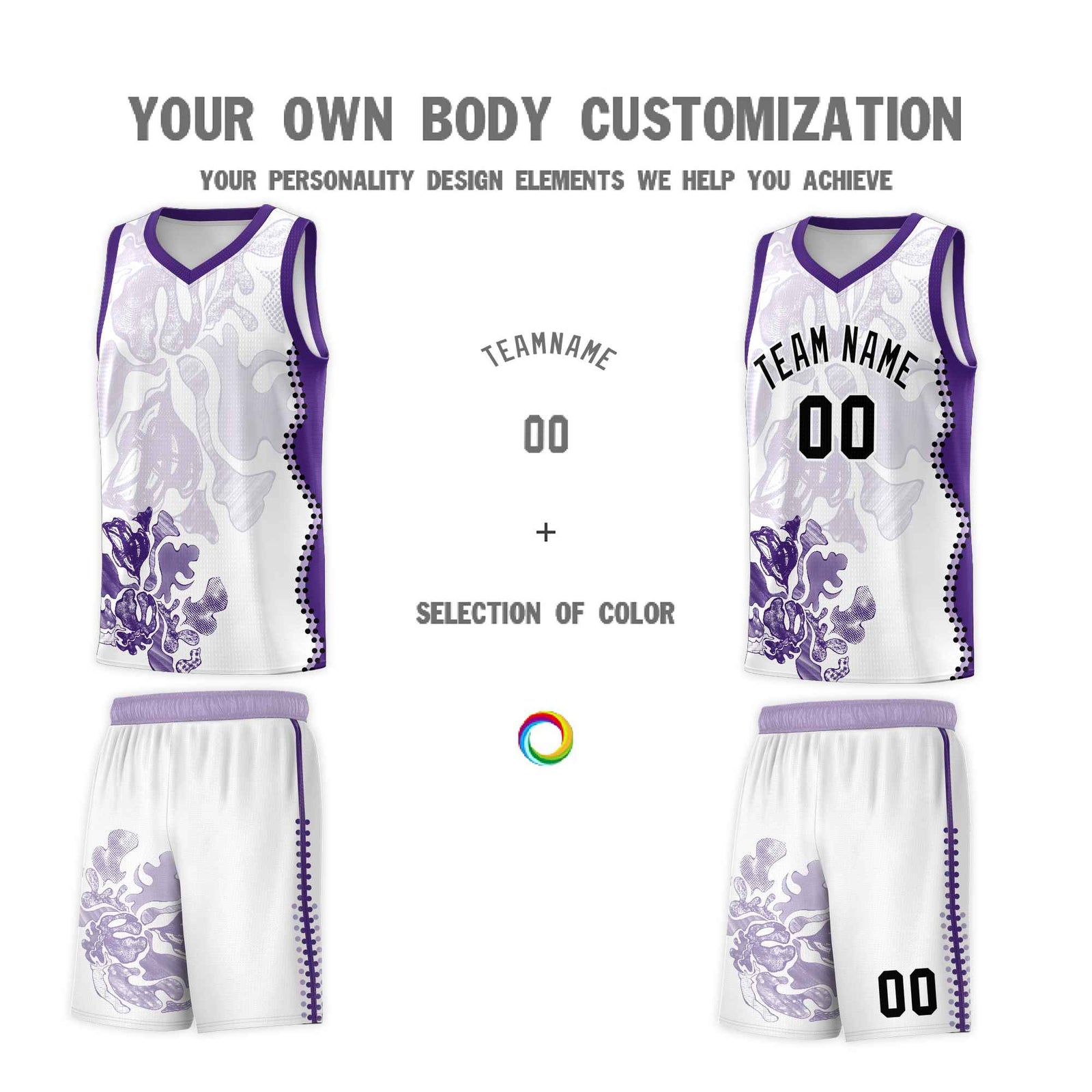 Custom White Purple Basketball Jersey - Illusion Flower Graffiti Moisture-wicking Fabric