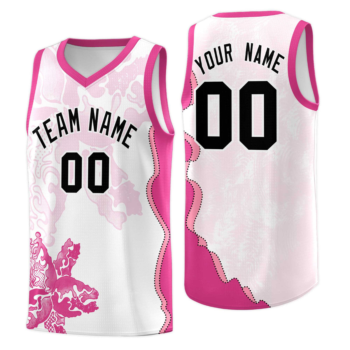 Custom White Pink Basketball Jersey - Illusion Flower Graffiti Breathable mesh Fabric