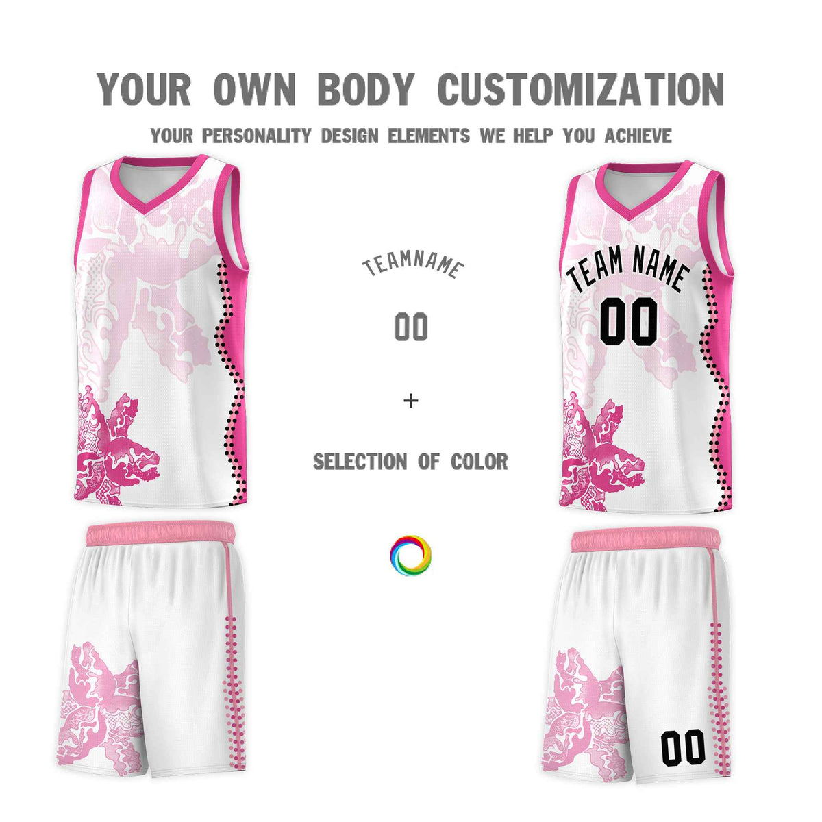 Custom White Pink Basketball Jersey - Illusion Flower Graffiti Breathable mesh Fabric