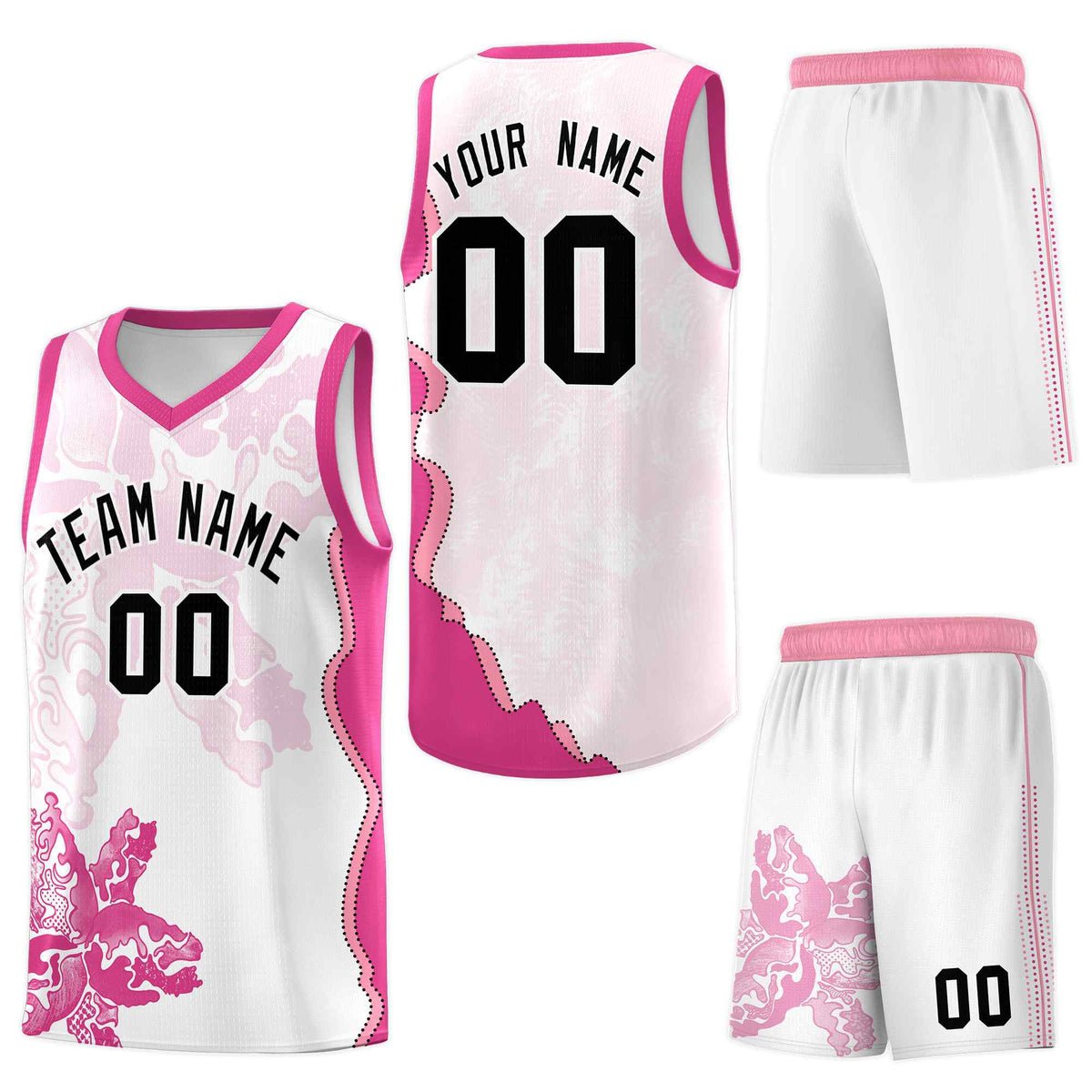 Custom White Pink Basketball Jersey - Illusion Flower Graffiti Moisture-Wicking