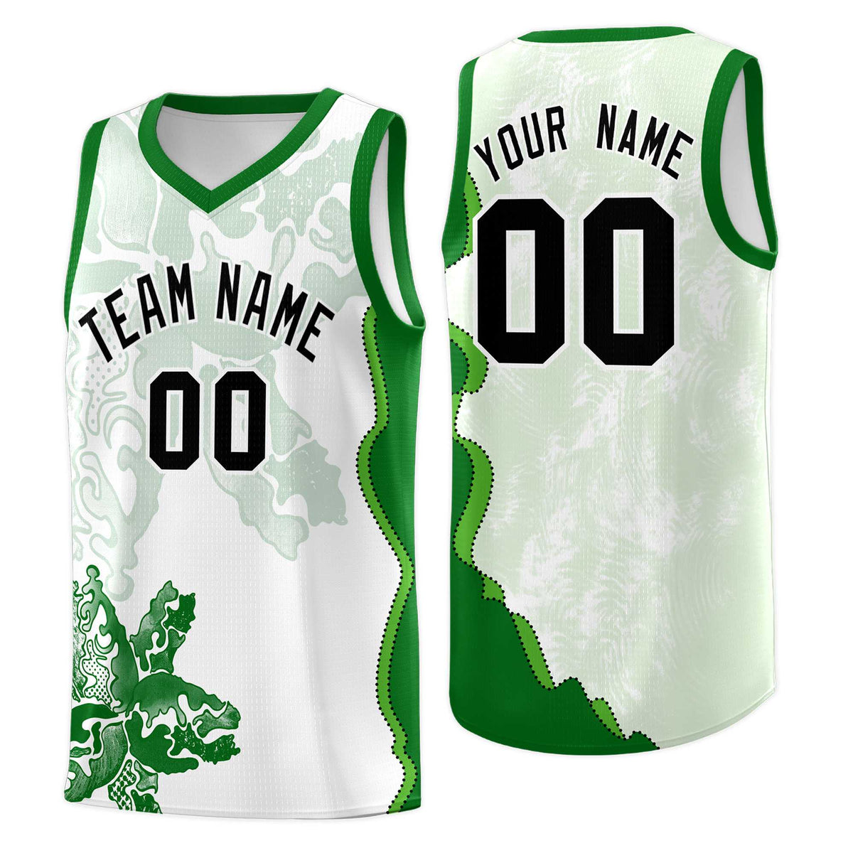 Custom White Kelly Green Basketball Jersey - Illusion Flower Graffiti Moisture wicking Fabric
