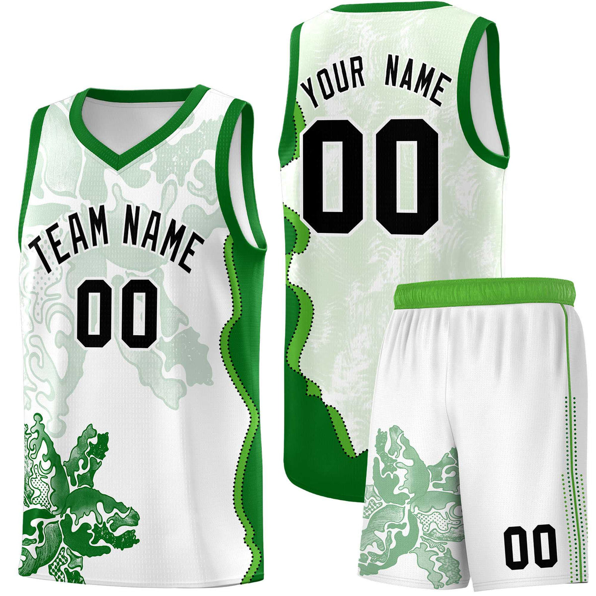 Custom White Kelly Green Basketball Jersey - Illusion Flower Graffiti Moisture wicking Fabric