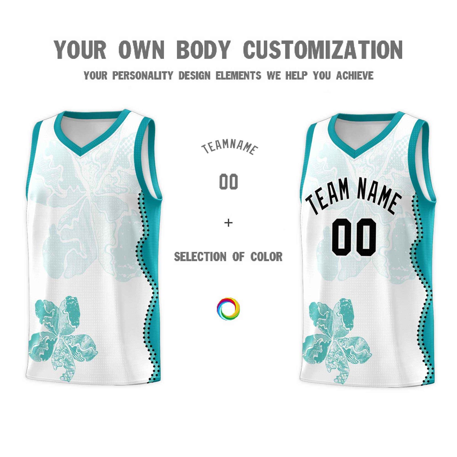 Custom White Teal Basketball Jersey - Illusion Flower Graffiti Lightweight Fabric