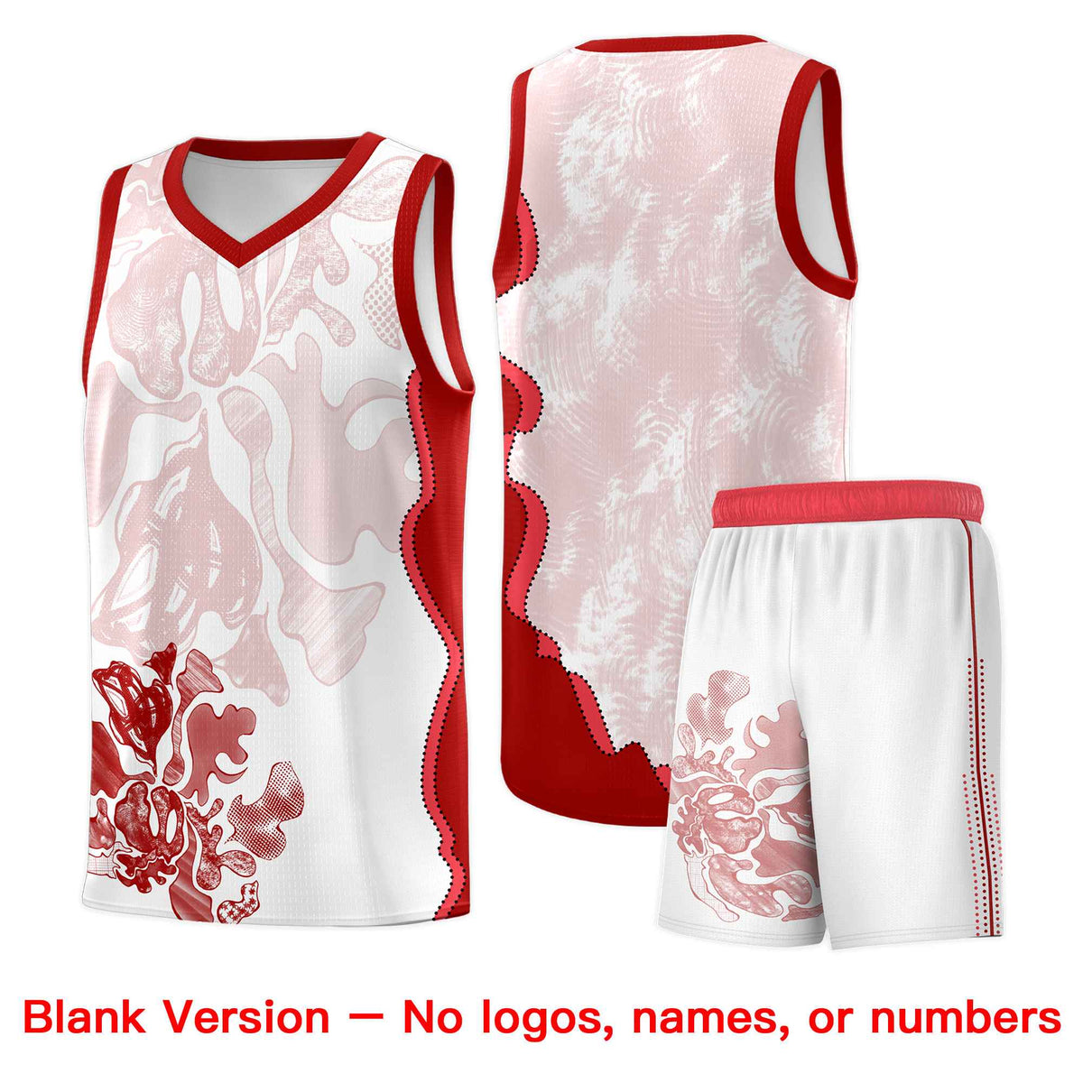 Custom White Red Basketball Jersey - Illusion Flower Graffiti Stretchy Fabric