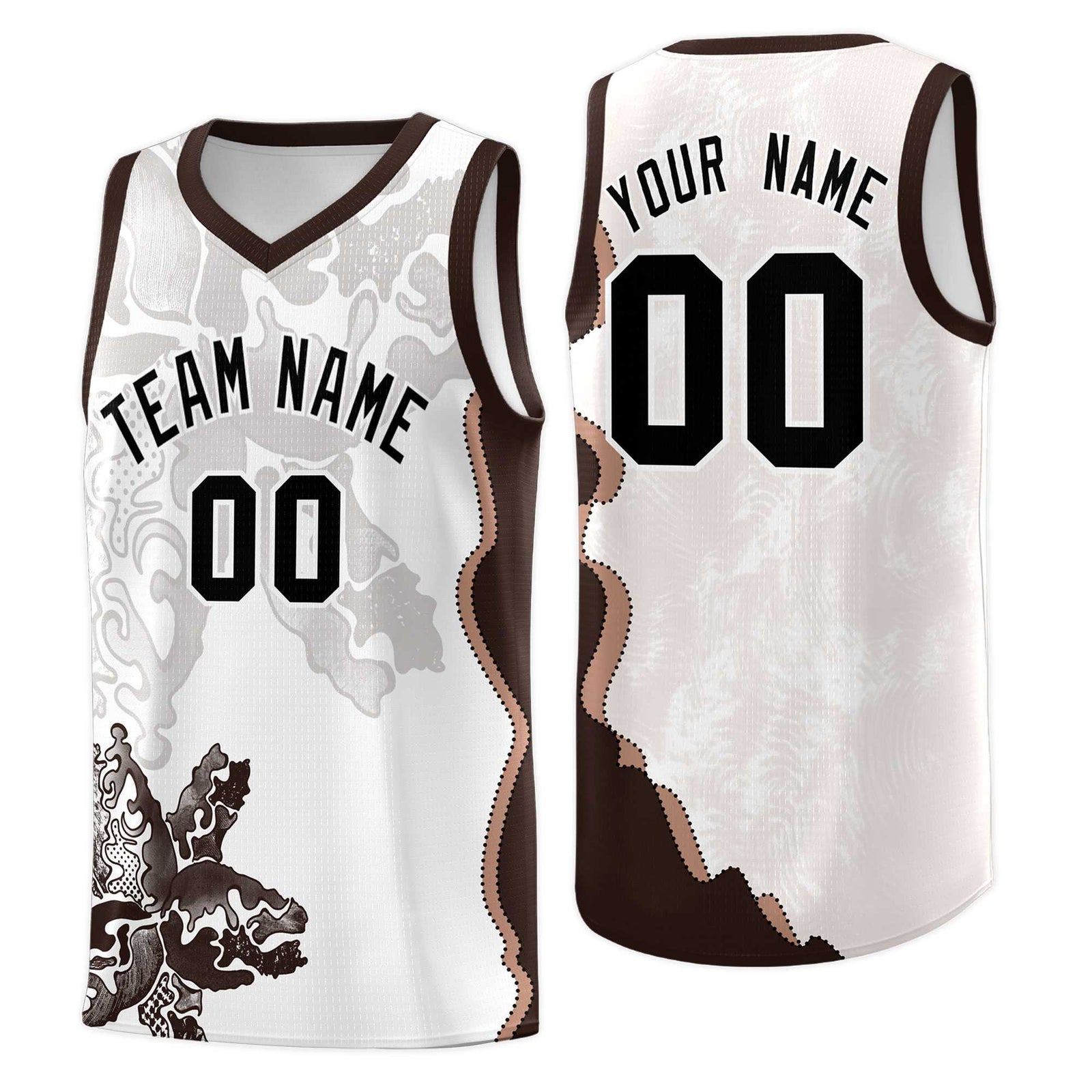 Custom White Brown Basketball Jersey - Illusion Flower Graffiti Quick dry Fabric