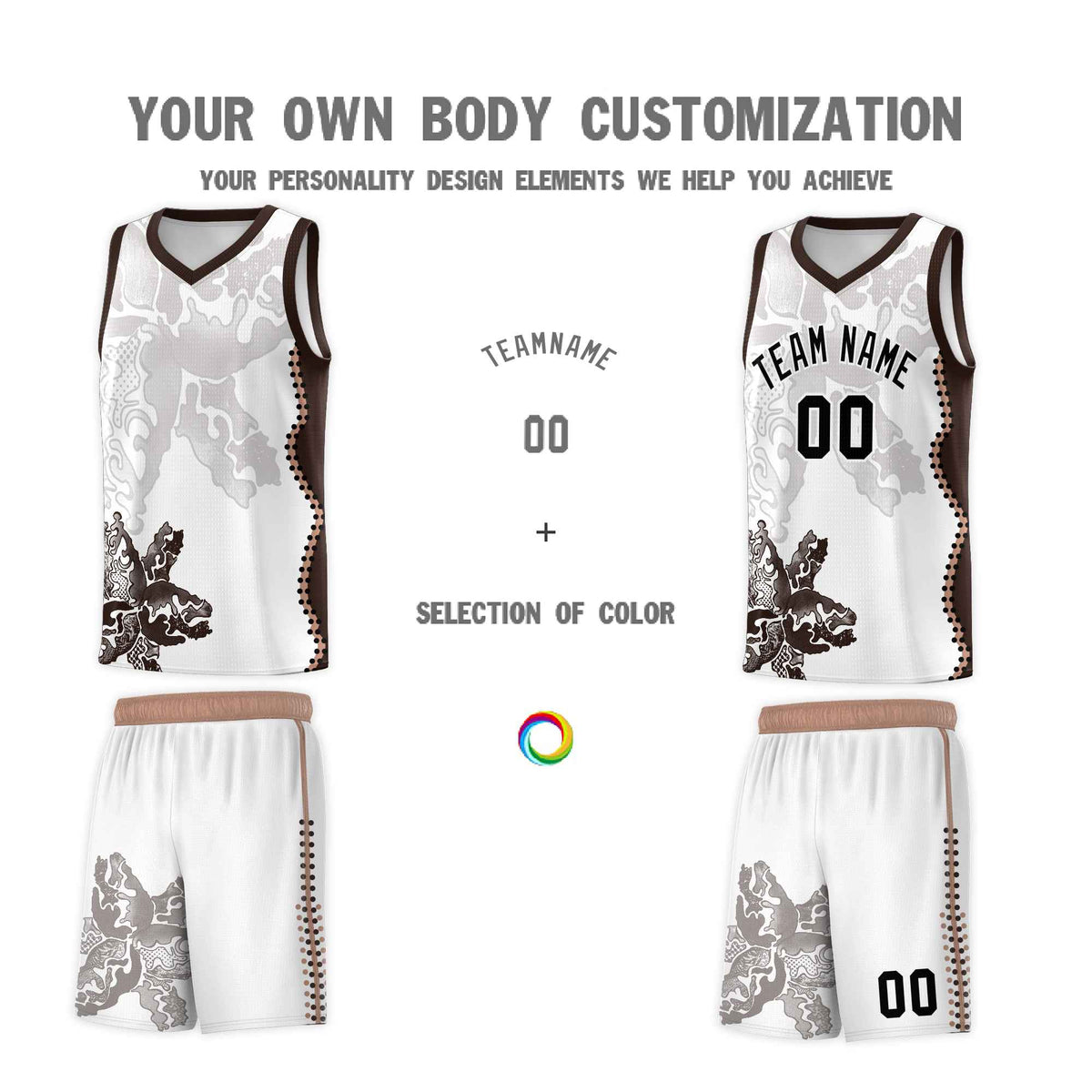 Custom White Brown Basketball Jersey - Illusion Flower Graffiti Quick dry Fabric