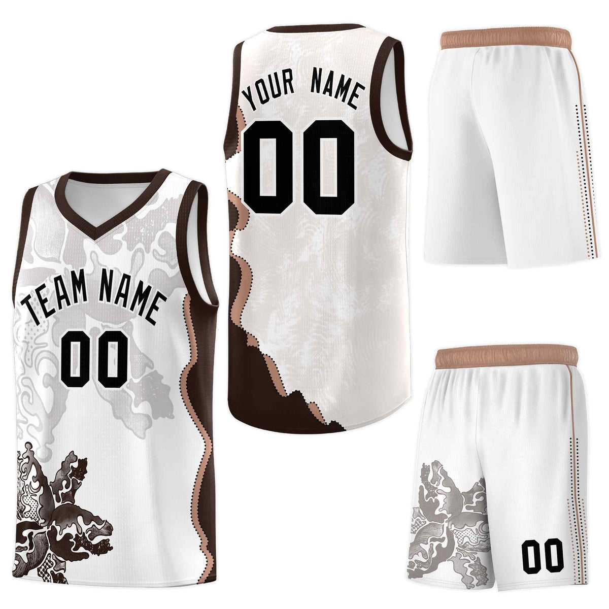 Custom White Brown Basketball Jersey - Illusion Flower Graffiti Sublimation Printing