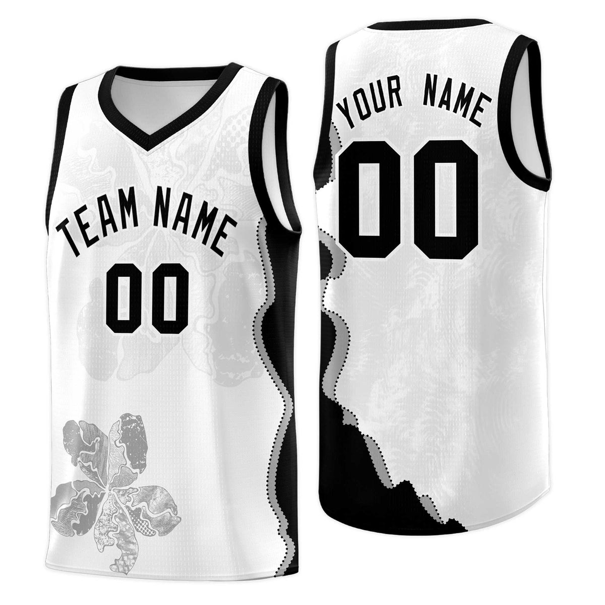 Custom White Black Basketball Jersey - Illusion Flower Graffiti Stylish Fabric