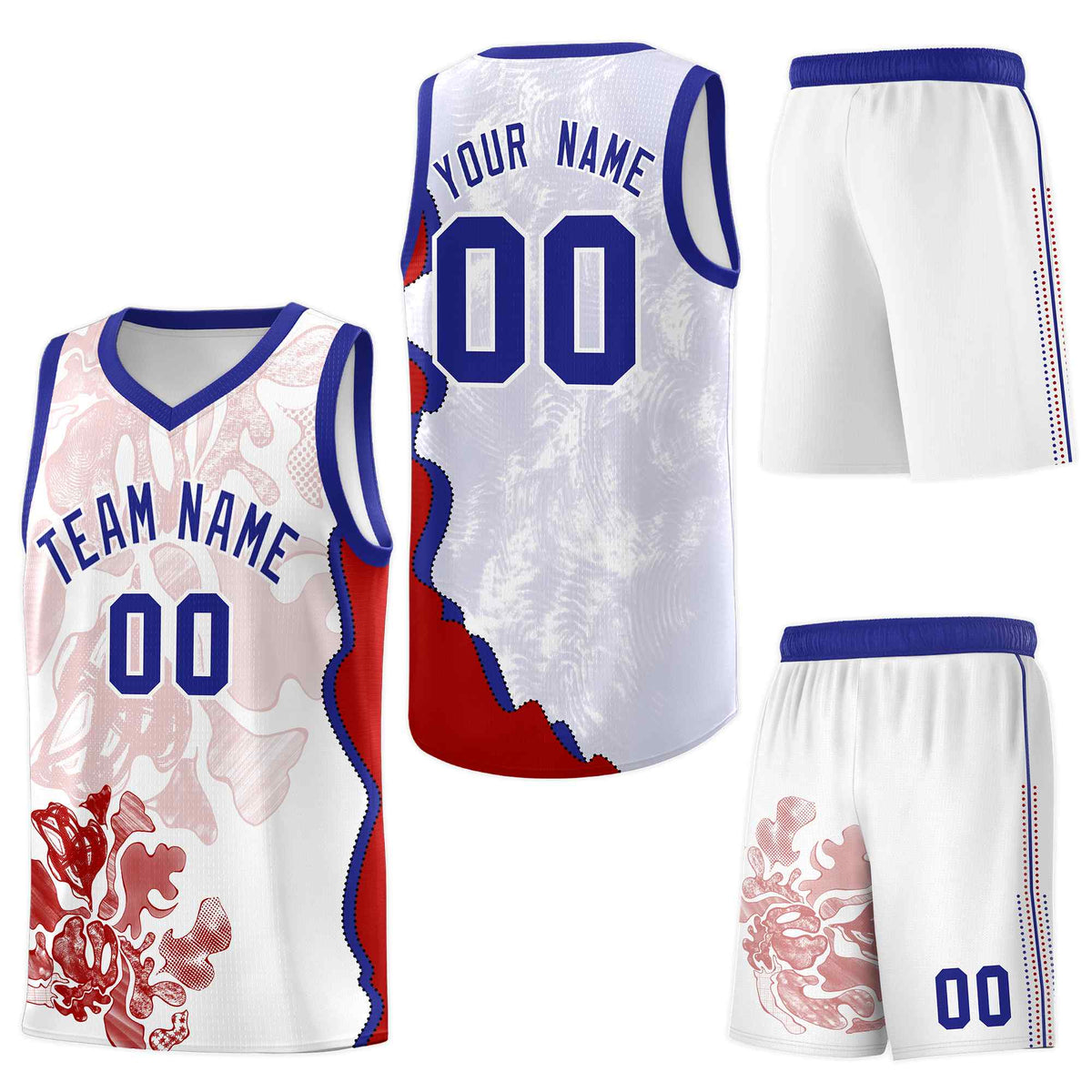 Custom White Royal Basketball Jersey - Illusion Flower Graffiti Moisture-Wicking