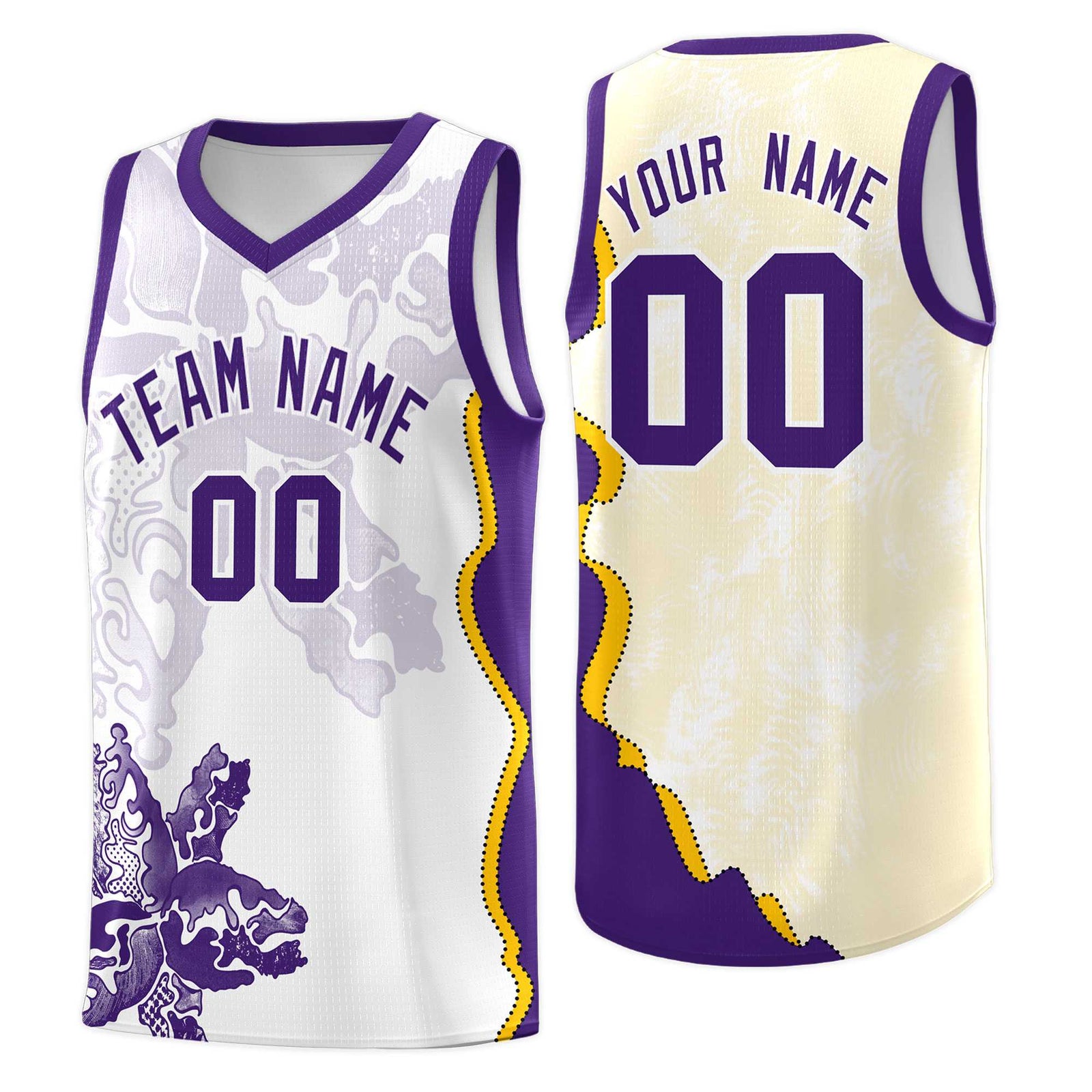 Custom White Purple Basketball Jersey - Illusion Flower Graffiti Moisture-wicking Fabric