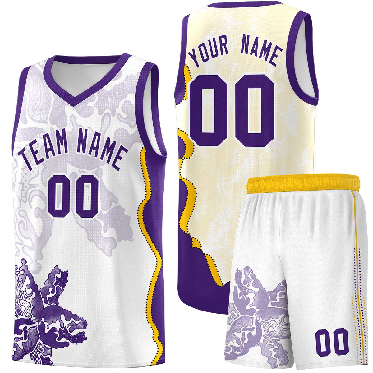 Custom White Purple Basketball Jersey - Illusion Flower Graffiti Moisture-wicking Fabric