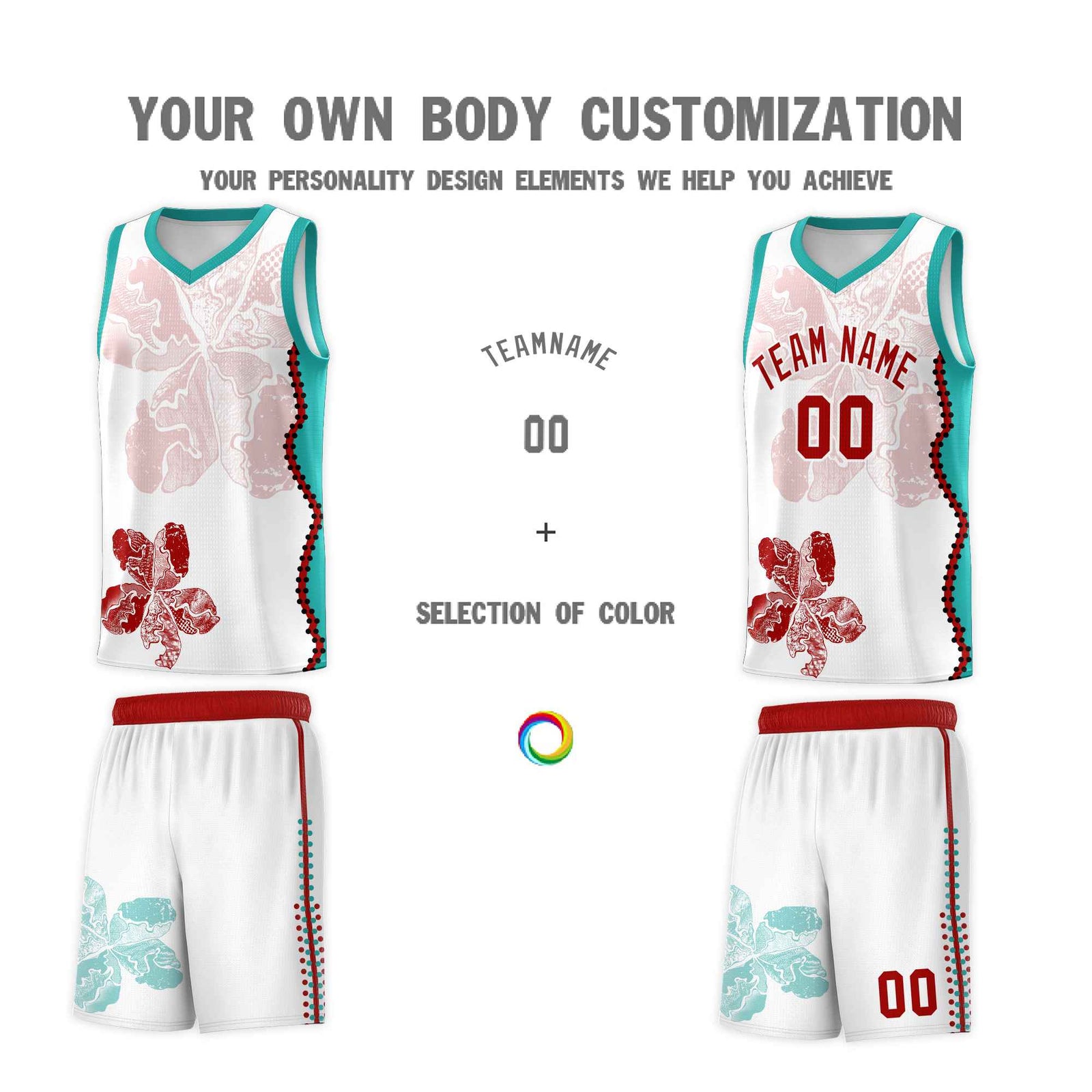Custom White Aqua Basketball Jersey - Illusion Flower Graffiti Breathable mesh Fabric