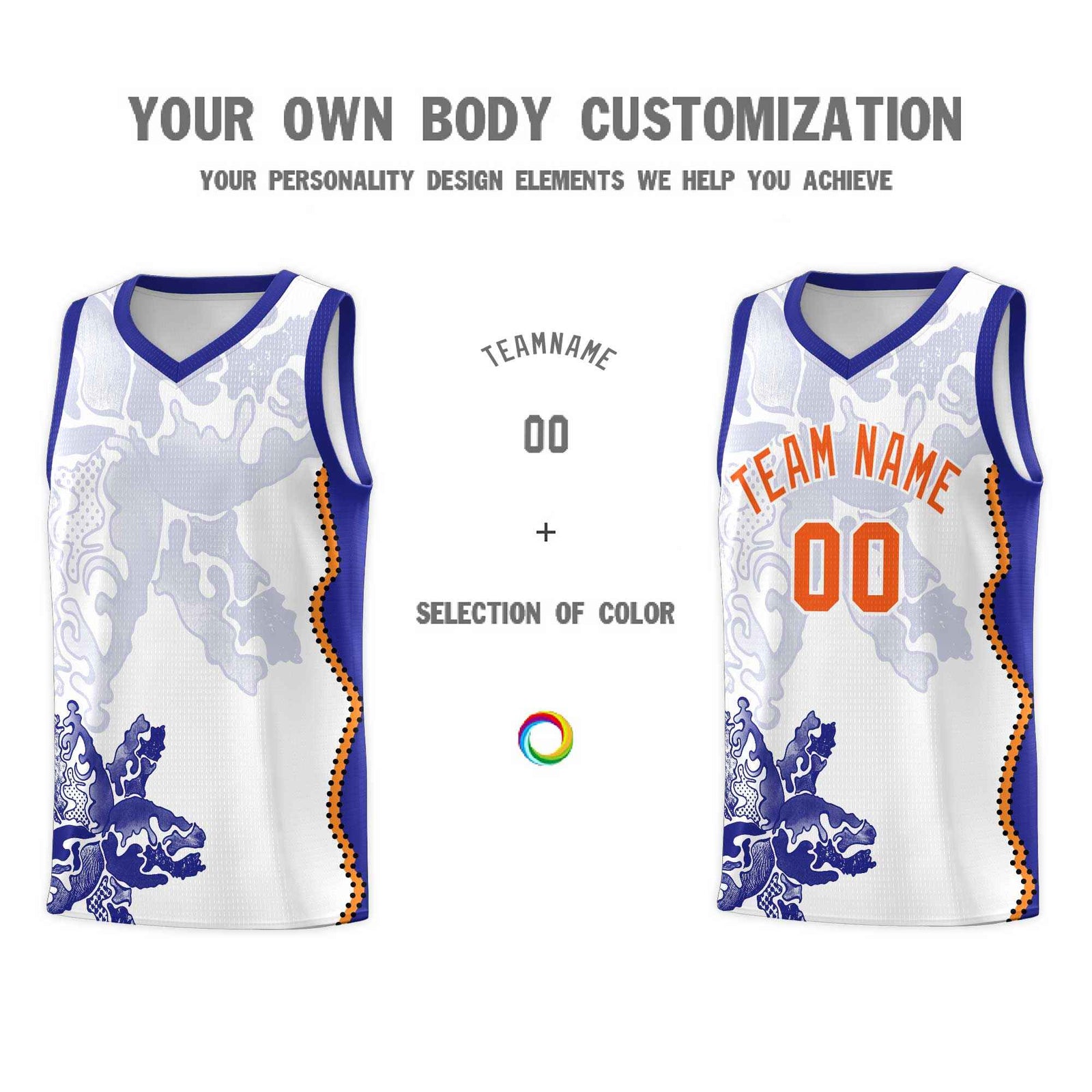 Custom White Royal Basketball Jersey - Illusion Flower Graffiti Breathable Fabric
