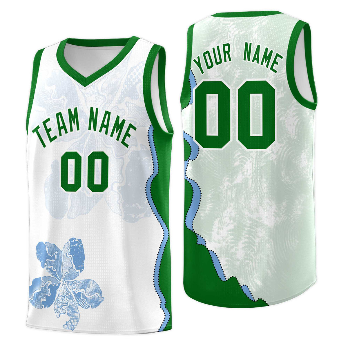 Custom White Kelly Green Basketball Jersey - Illusion Flower Graffiti Moisture wicking Fabric