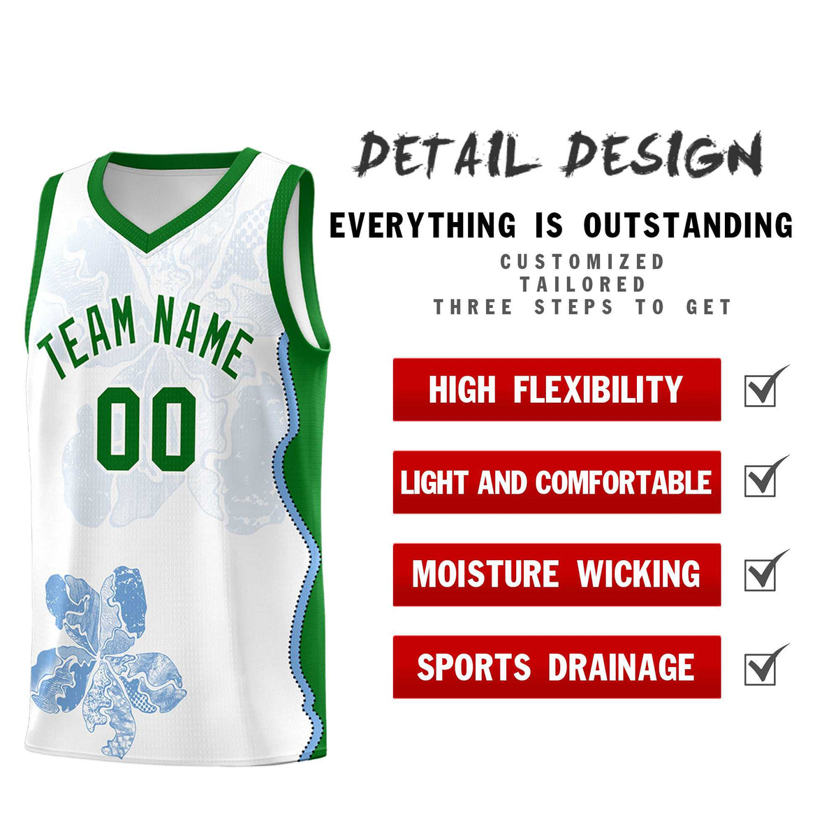 Custom White Kelly Green Basketball Jersey - Illusion Flower Graffiti Moisture wicking Fabric