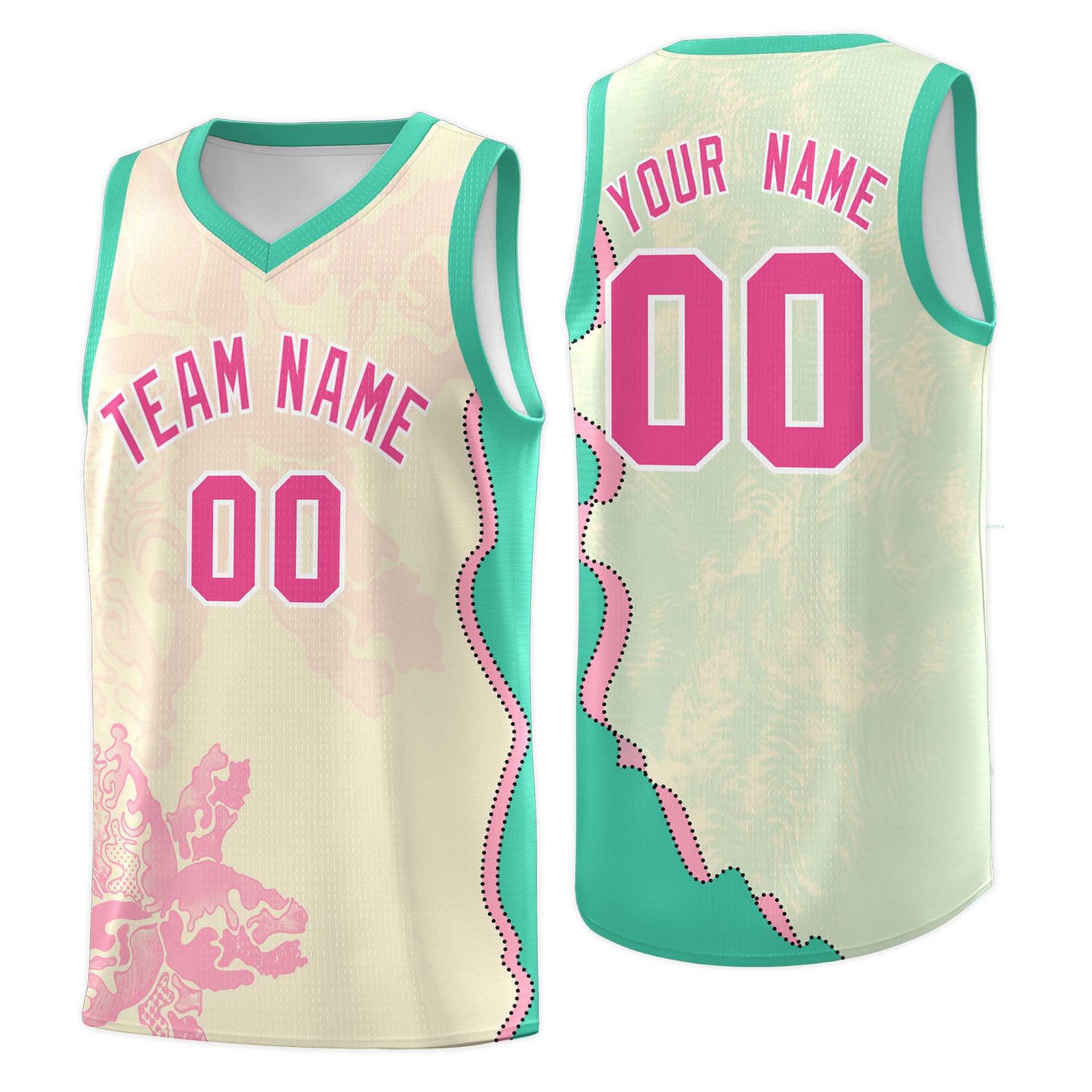 Custom Rose Red Bright Green Basketball Jersey - Illusion Flower Graffiti Stretchy Fabric