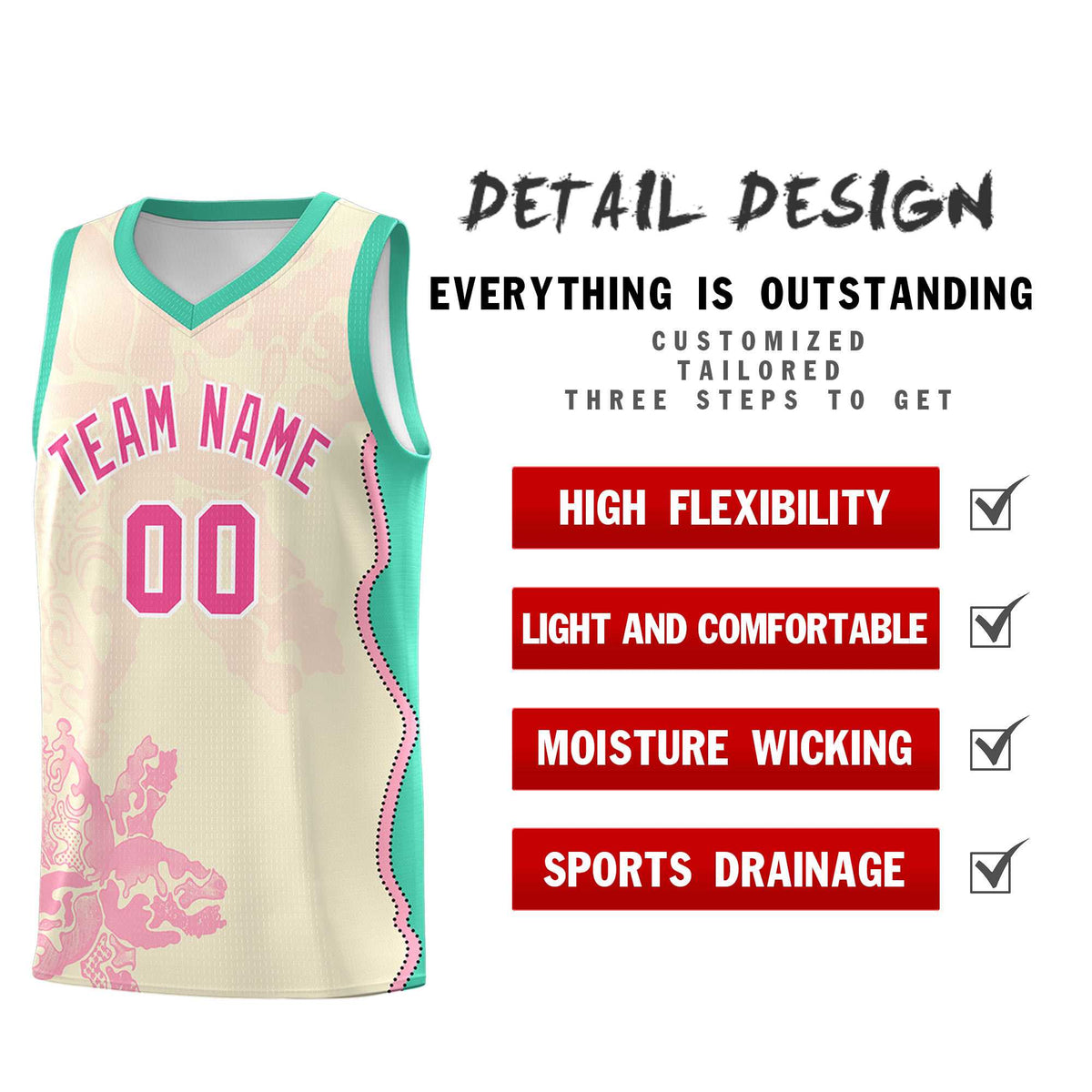 Custom Rose Red Bright Green Basketball Jersey - Illusion Flower Graffiti Stretchy Fabric