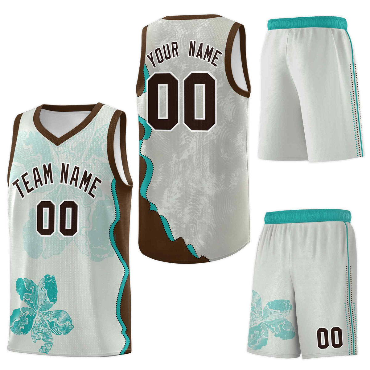 Custom Gray Brown Basketball Jersey - Illusion Flower Graffiti Moisture-Wicking