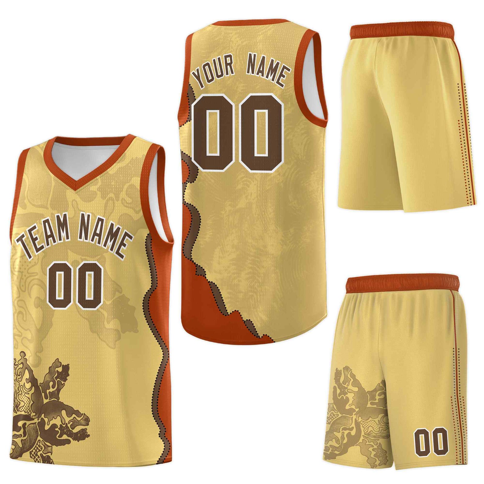 Custom Khaki Dark Orange Basketball Jersey - Illusion Flower Graffiti Breathable