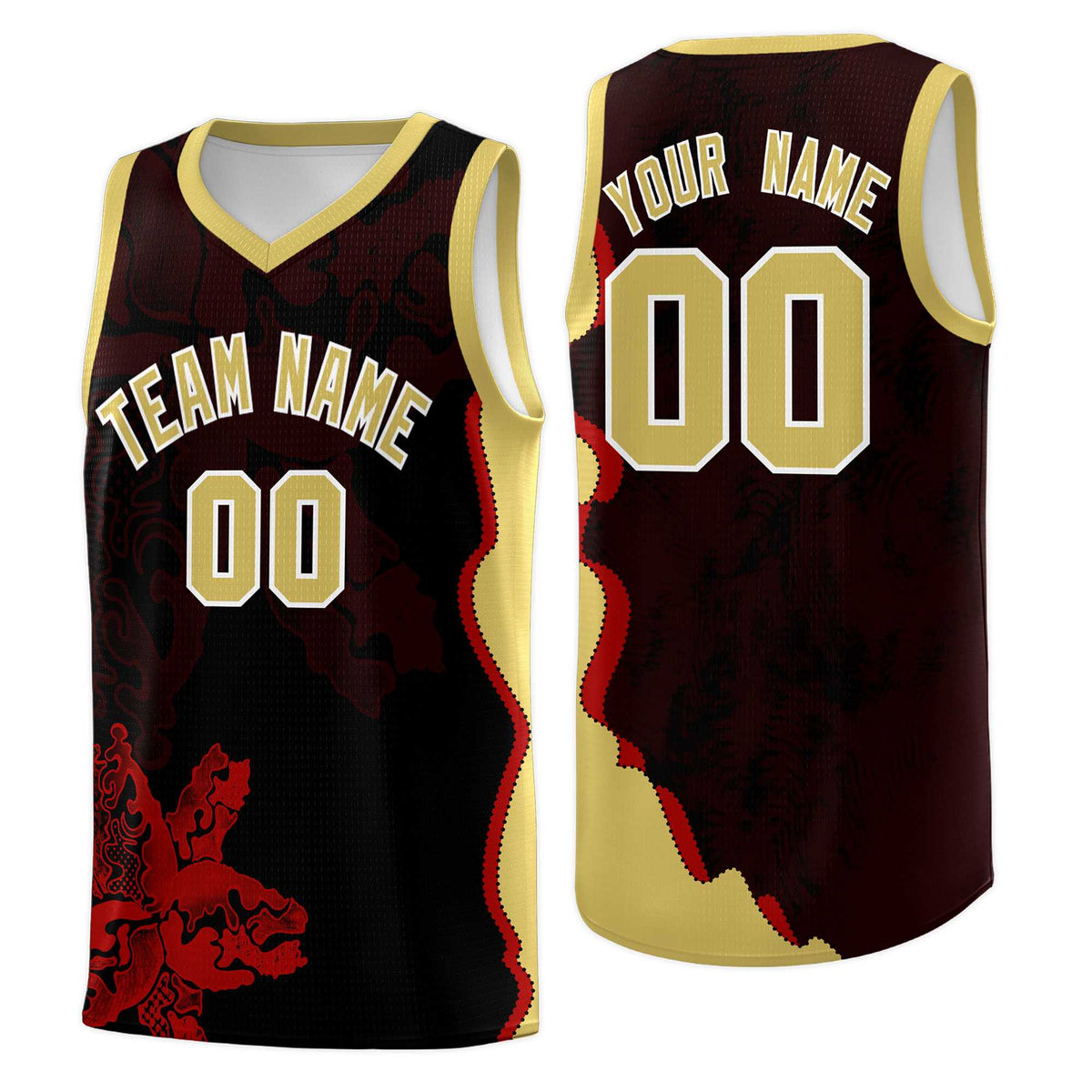 Custom Black Old Gold Basketball Jersey - Illusion Flower Graffiti Durable Fabric