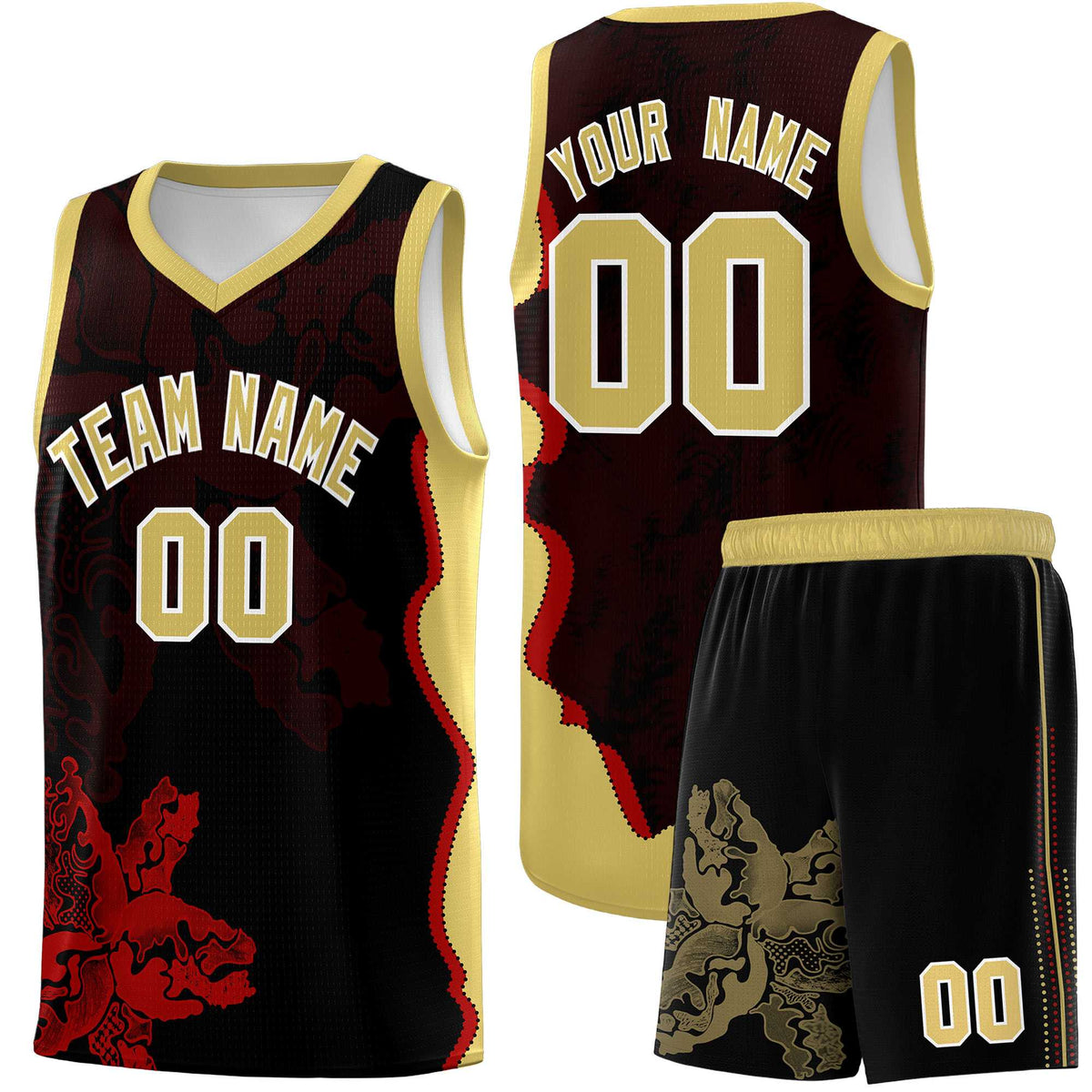 Custom Black Old Gold Basketball Jersey - Illusion Flower Graffiti Durable Fabric