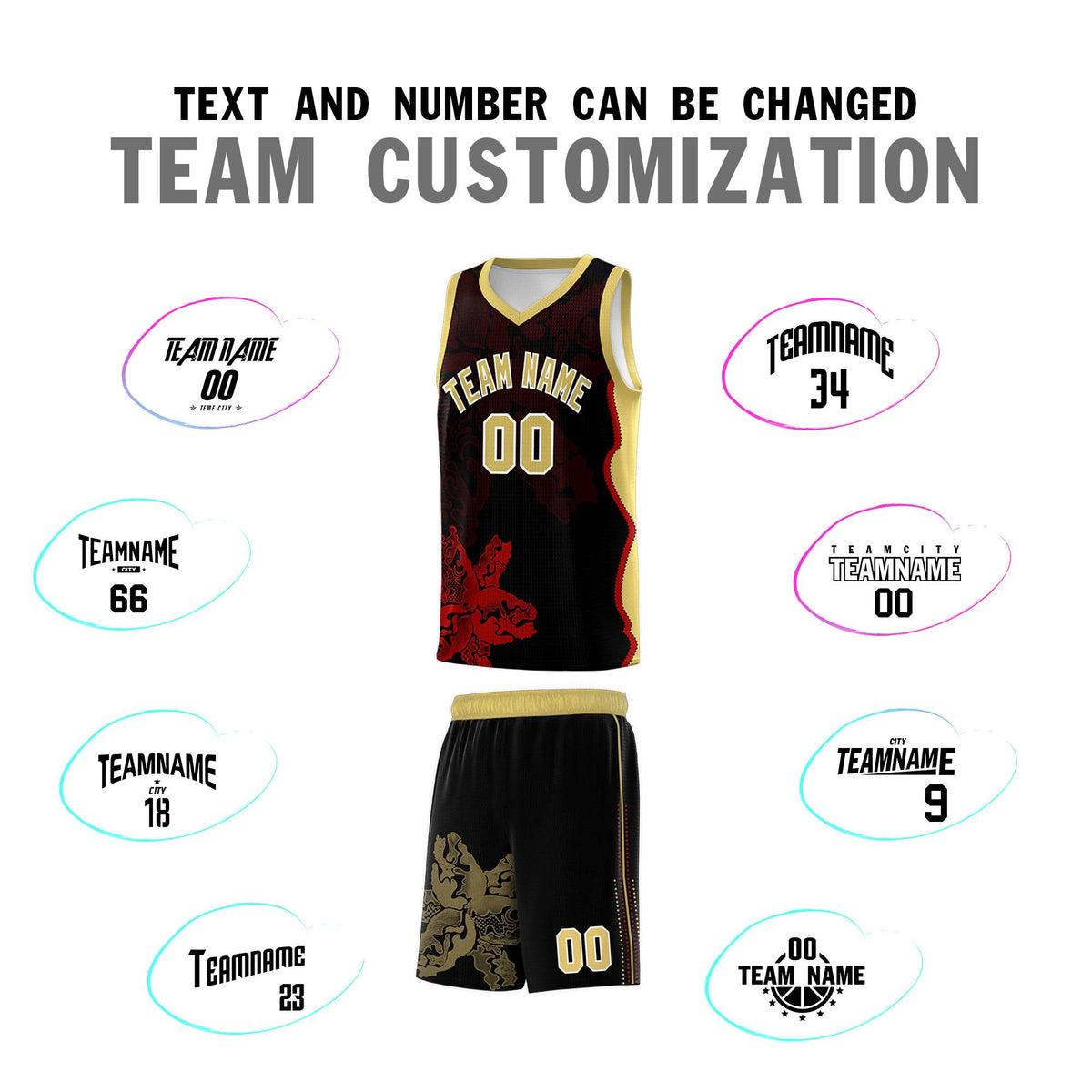 Custom Black Old Gold Basketball Jersey - Illusion Flower Graffiti Durable Fabric