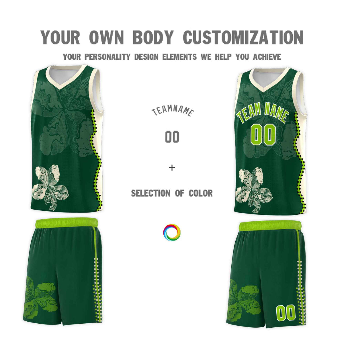 Custom Green Cream Basketball Jersey - Illusion Flower Graffiti Breathable Fabric