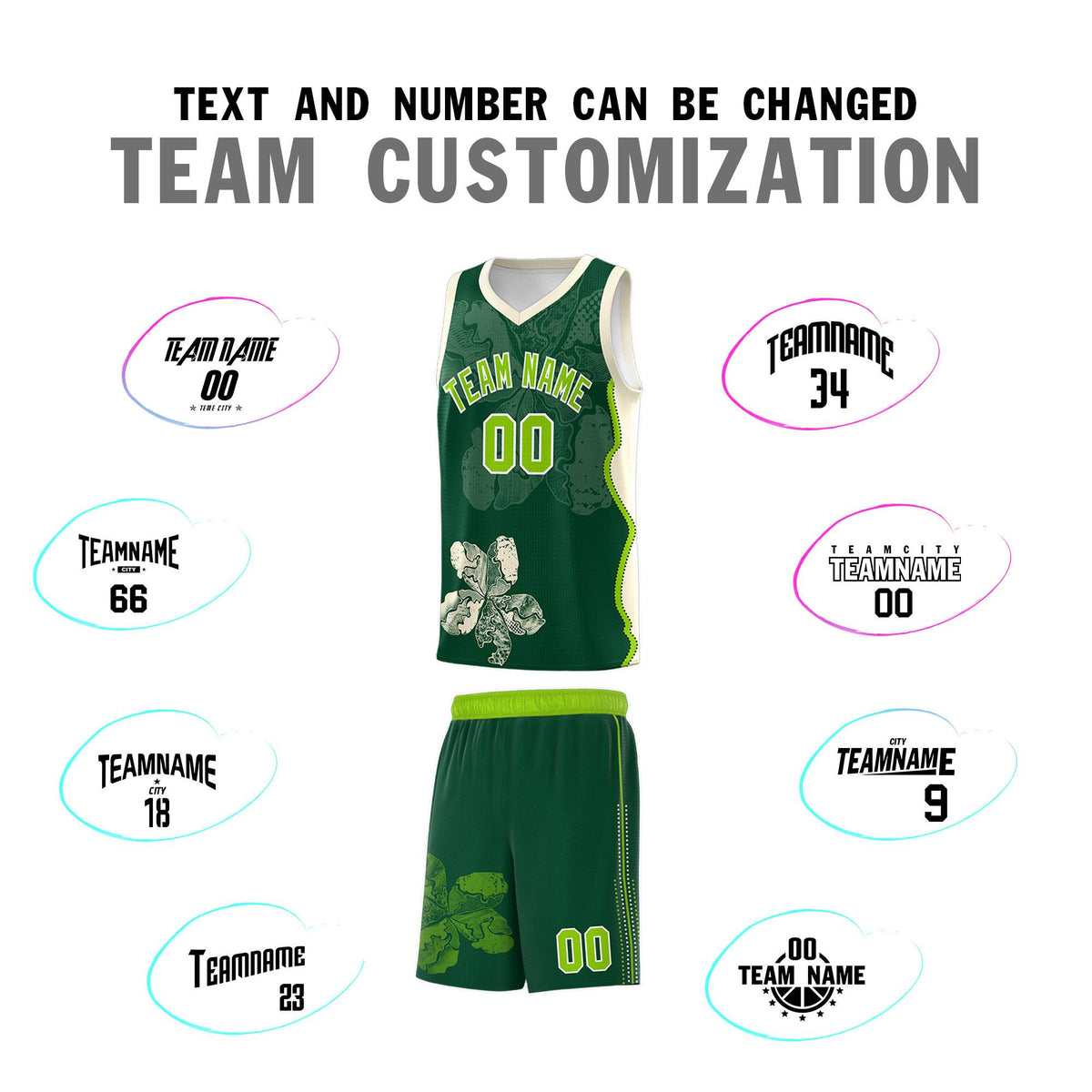 Custom Green Cream Basketball Jersey - Illusion Flower Graffiti Breathable Fabric