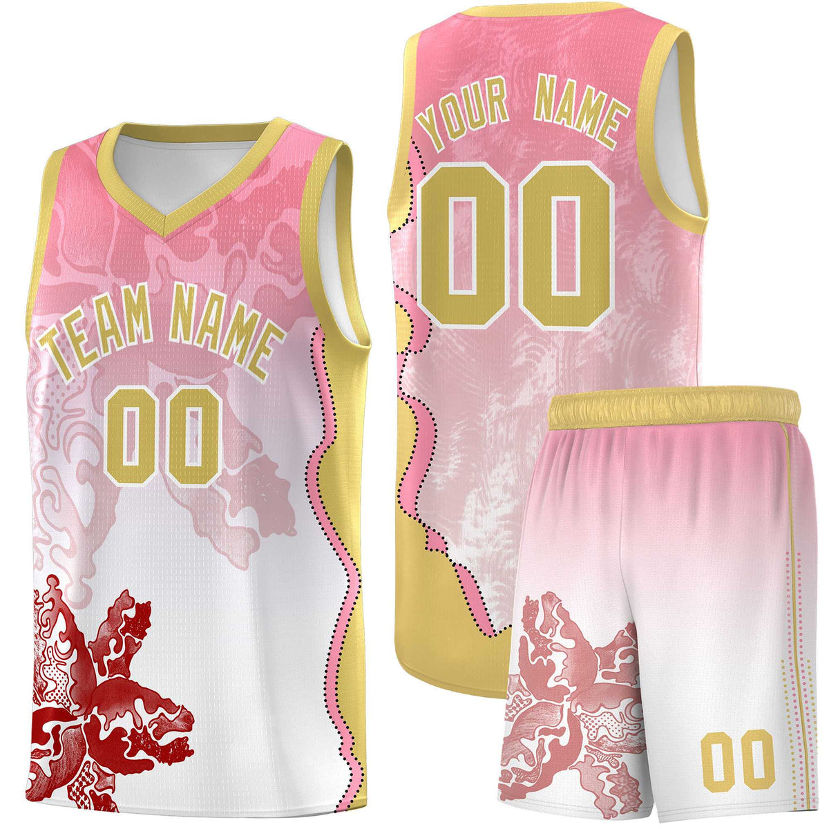 Custom White Light Pink Basketball Jersey - Illusion Flower Gradient Lightweight Fabric