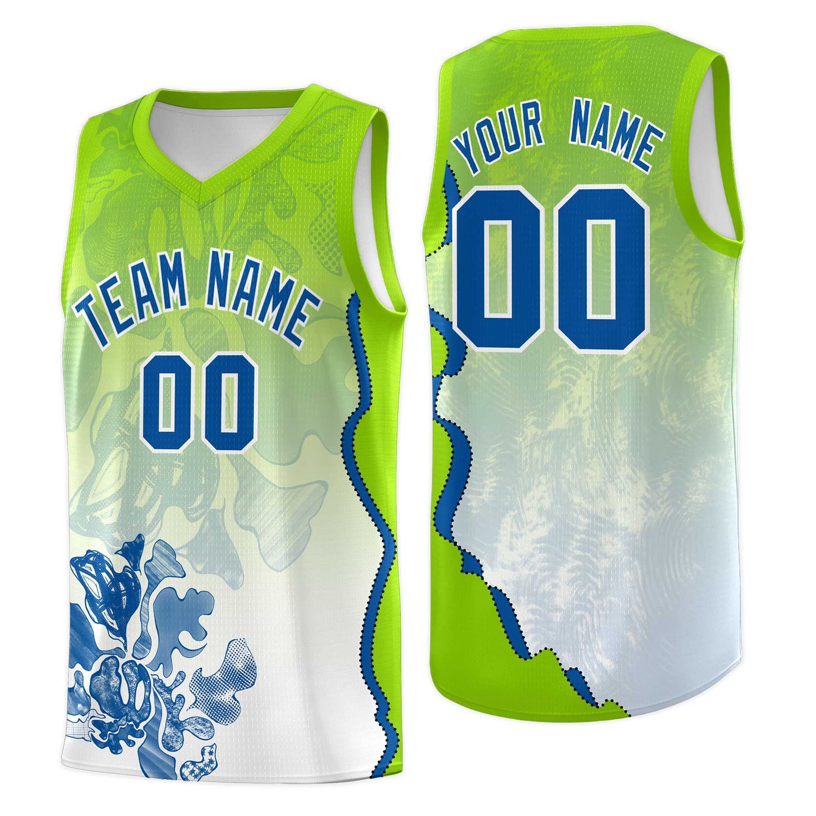 Custom Neon Green Royal Basketball Jersey - Illusion Flower Gradient Moisture-wicking Fabric