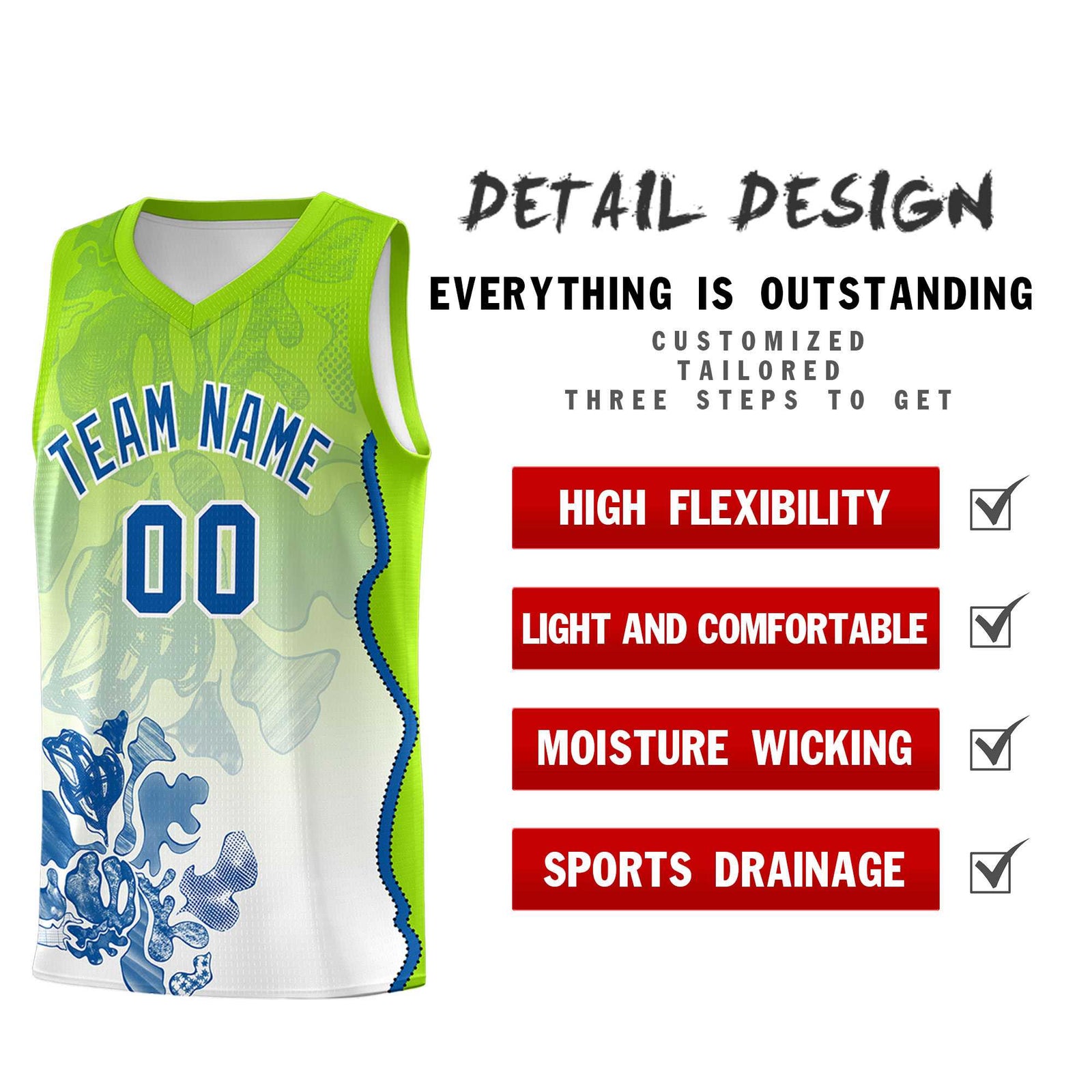 Custom Neon Green Royal Basketball Jersey - Illusion Flower Gradient Moisture-wicking Fabric