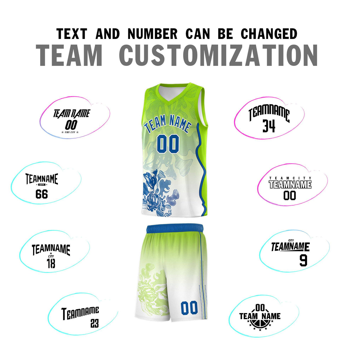 Custom Neon Green Royal Basketball Jersey - Illusion Flower Gradient Moisture-wicking Fabric