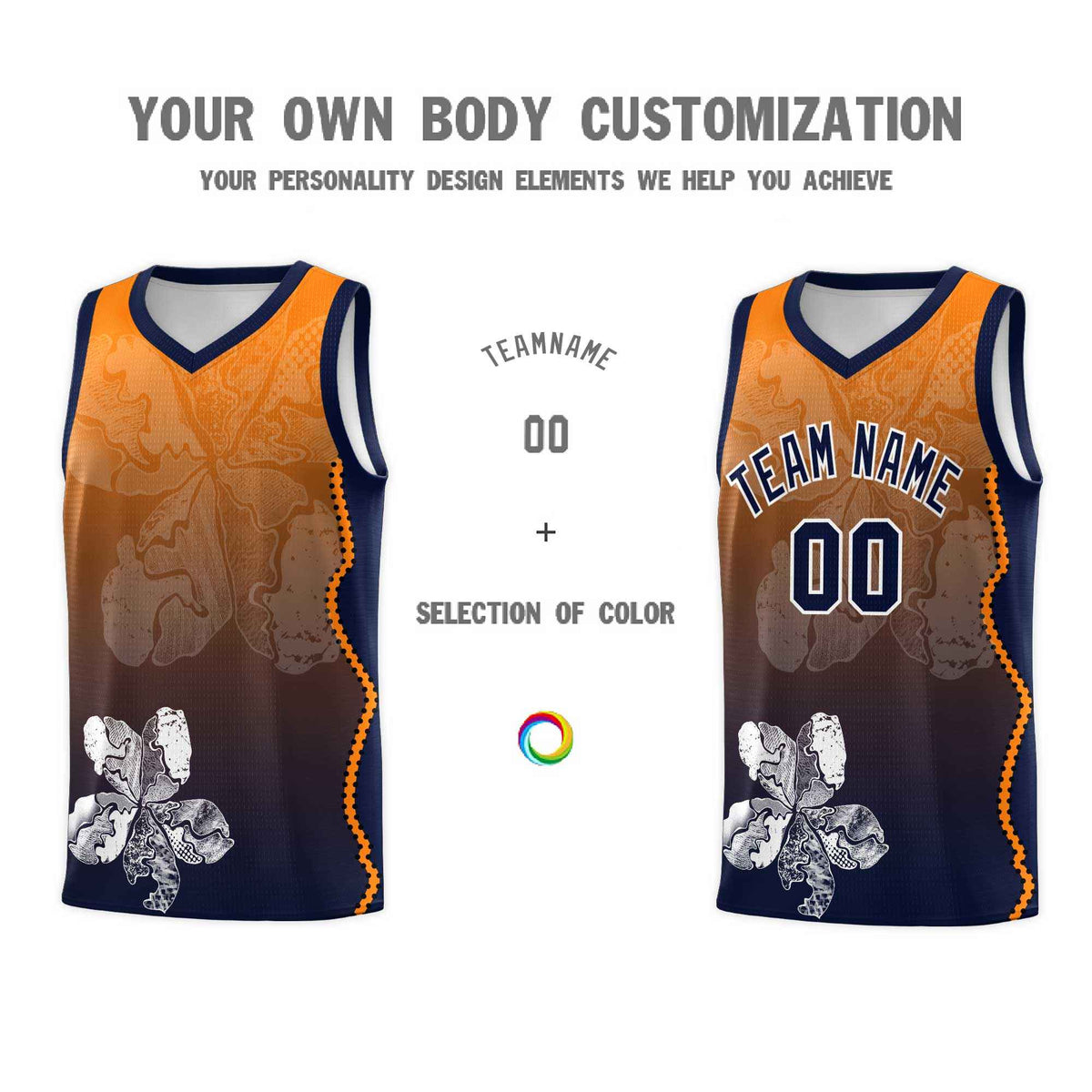 Custom Navy Orange Basketball Jersey - Illusion Flower Gradient Lightweight Fabric