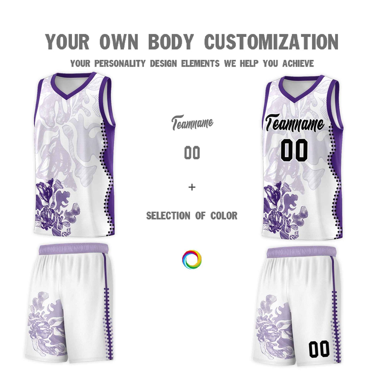 Custom White Purple Basketball Jersey - Illusion Flower Graffiti Moisture-wicking Fabric