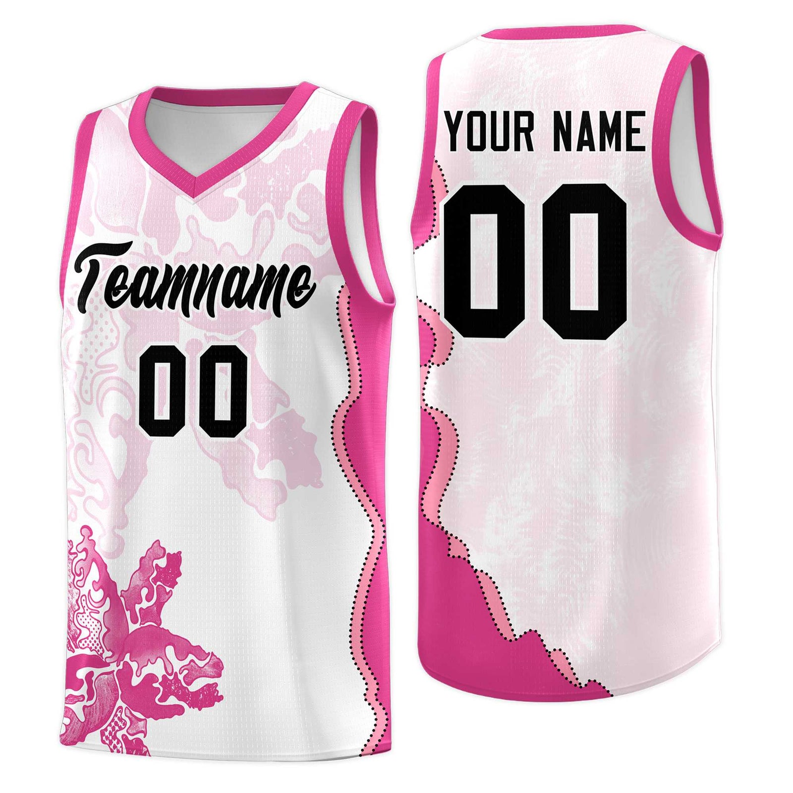 Custom White Pink Basketball Jersey - Illusion Flower Graffiti Breathable mesh Fabric