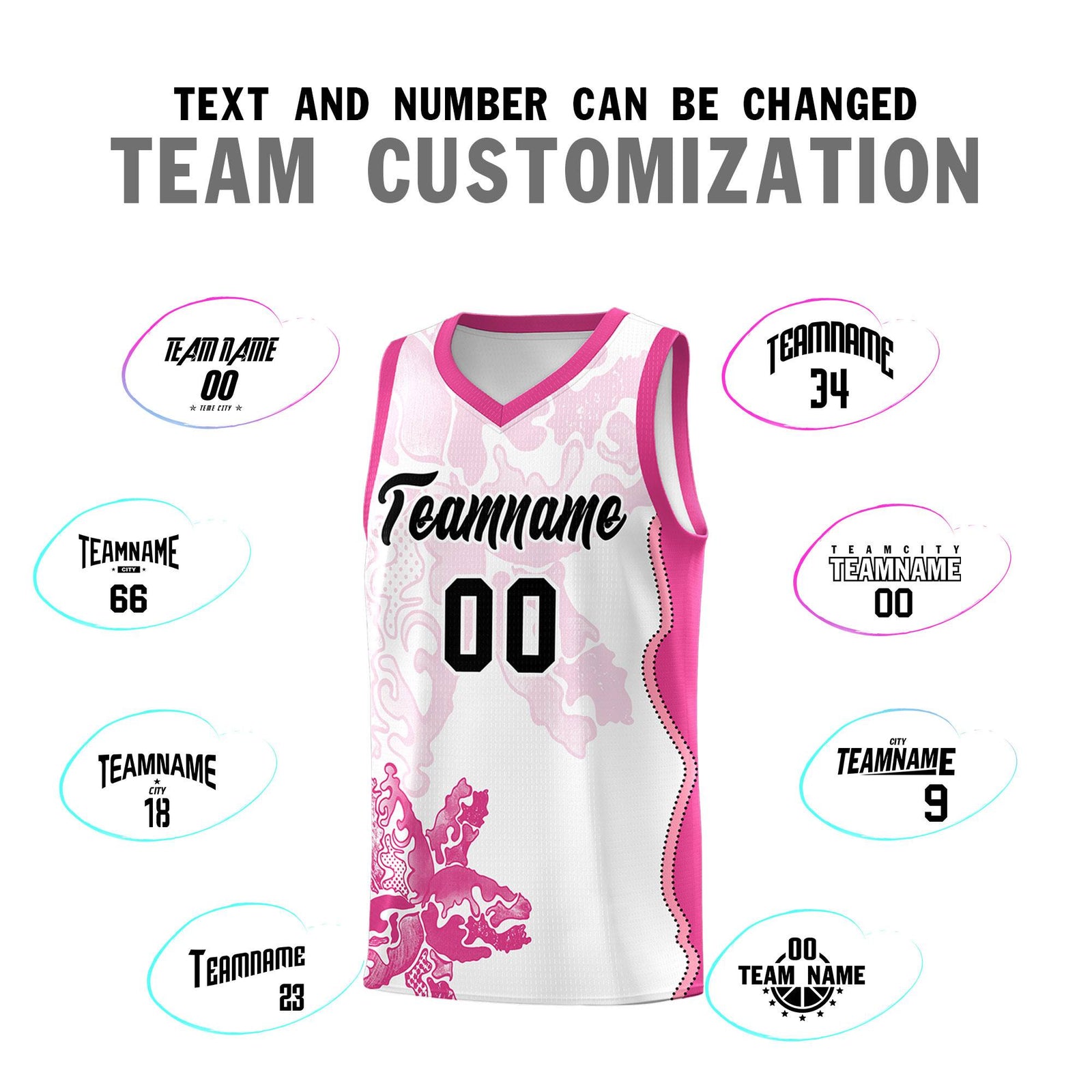 Custom White Pink Basketball Jersey - Illusion Flower Graffiti Breathable mesh Fabric