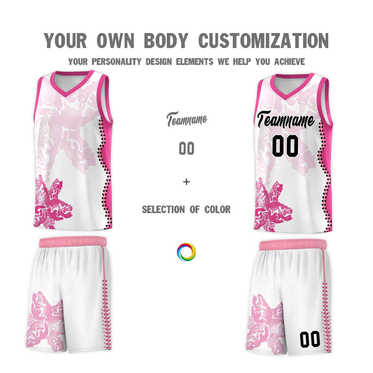Custom White Pink Basketball Jersey - Illusion Flower Graffiti Breathable mesh Fabric