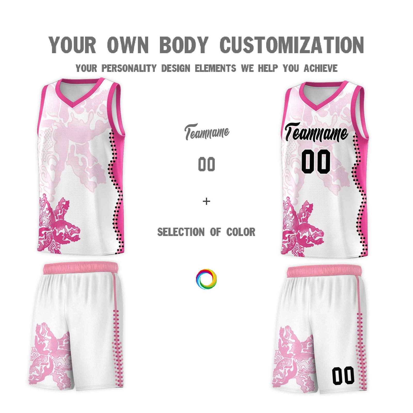 Custom White Pink Basketball Jersey - Illusion Flower Graffiti Breathable mesh Fabric