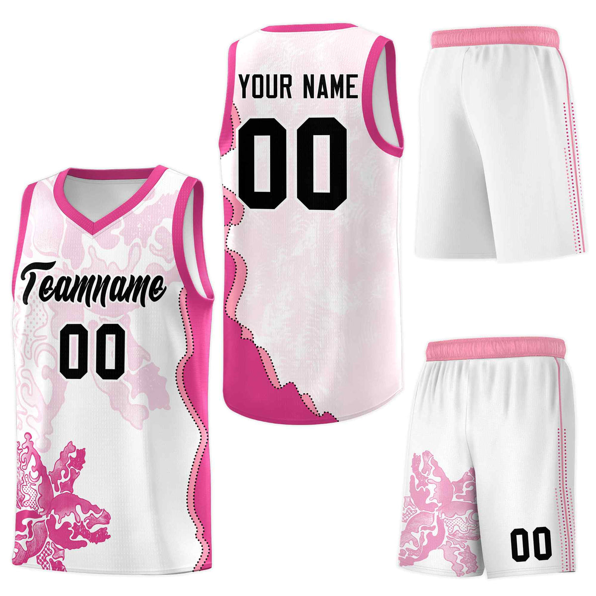 Custom White Pink Basketball Jersey - Illusion Flower Graffiti Moisture-Wicking