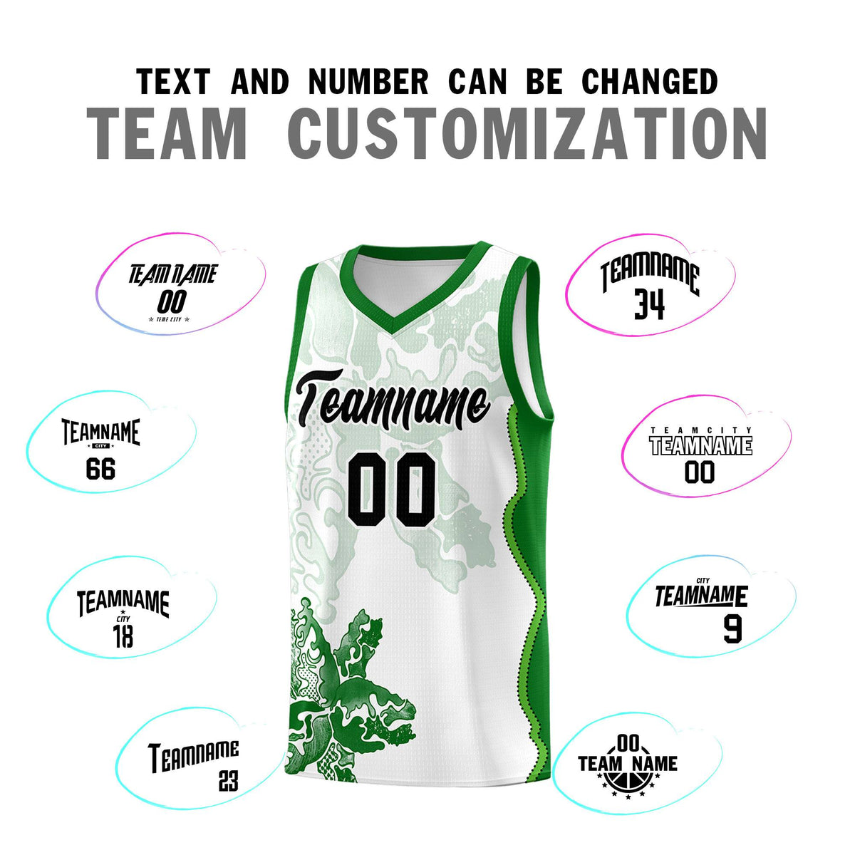 Custom White Kelly Green Basketball Jersey - Illusion Flower Graffiti Moisture wicking Fabric